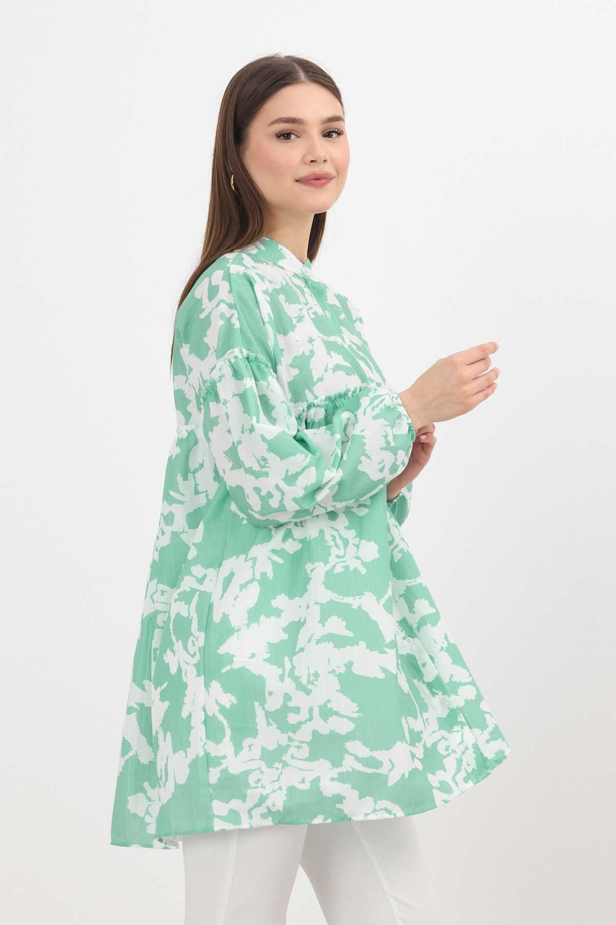 Mint Desenli Kol Lastikli Tunik 4366A