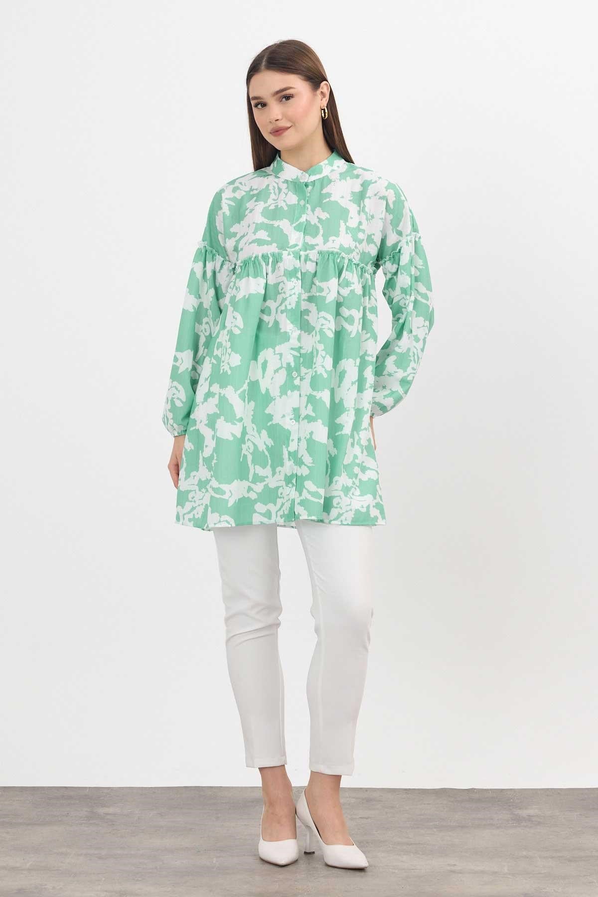 Mint Desenli Kol Lastikli Tunik 4366A