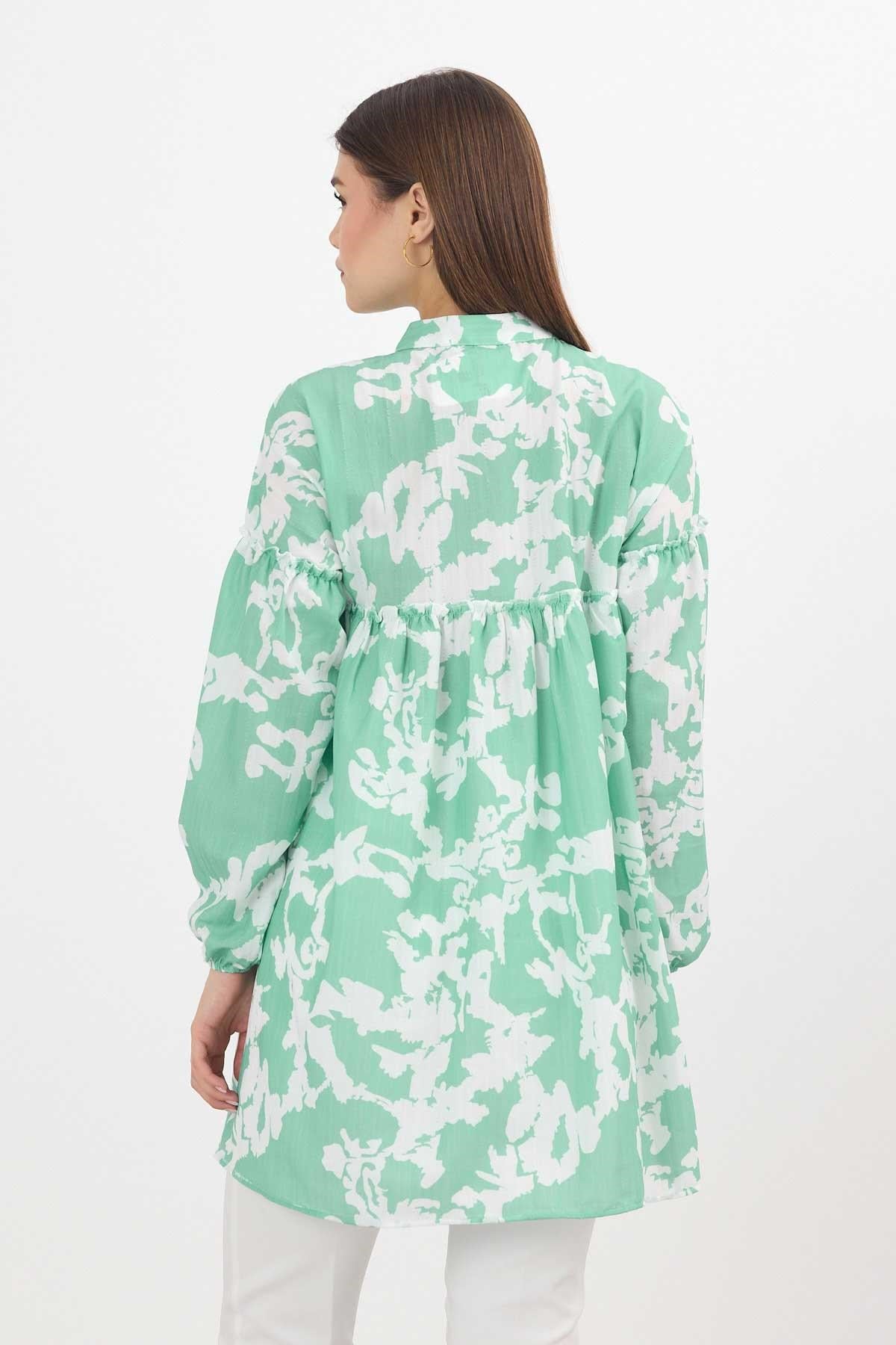 Mint Desenli Kol Lastikli Tunik 4366A