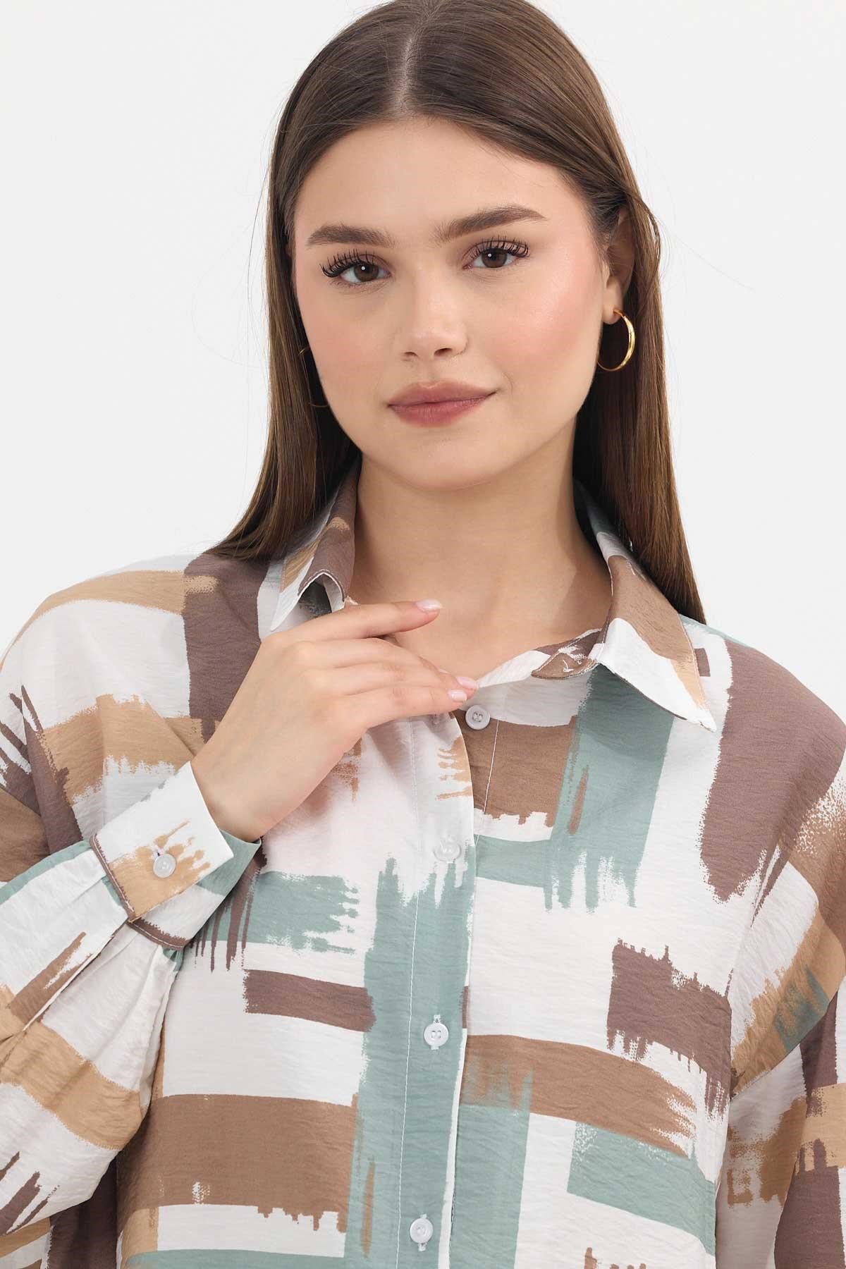 Mint Desenli Uzun Gömlek 4369A