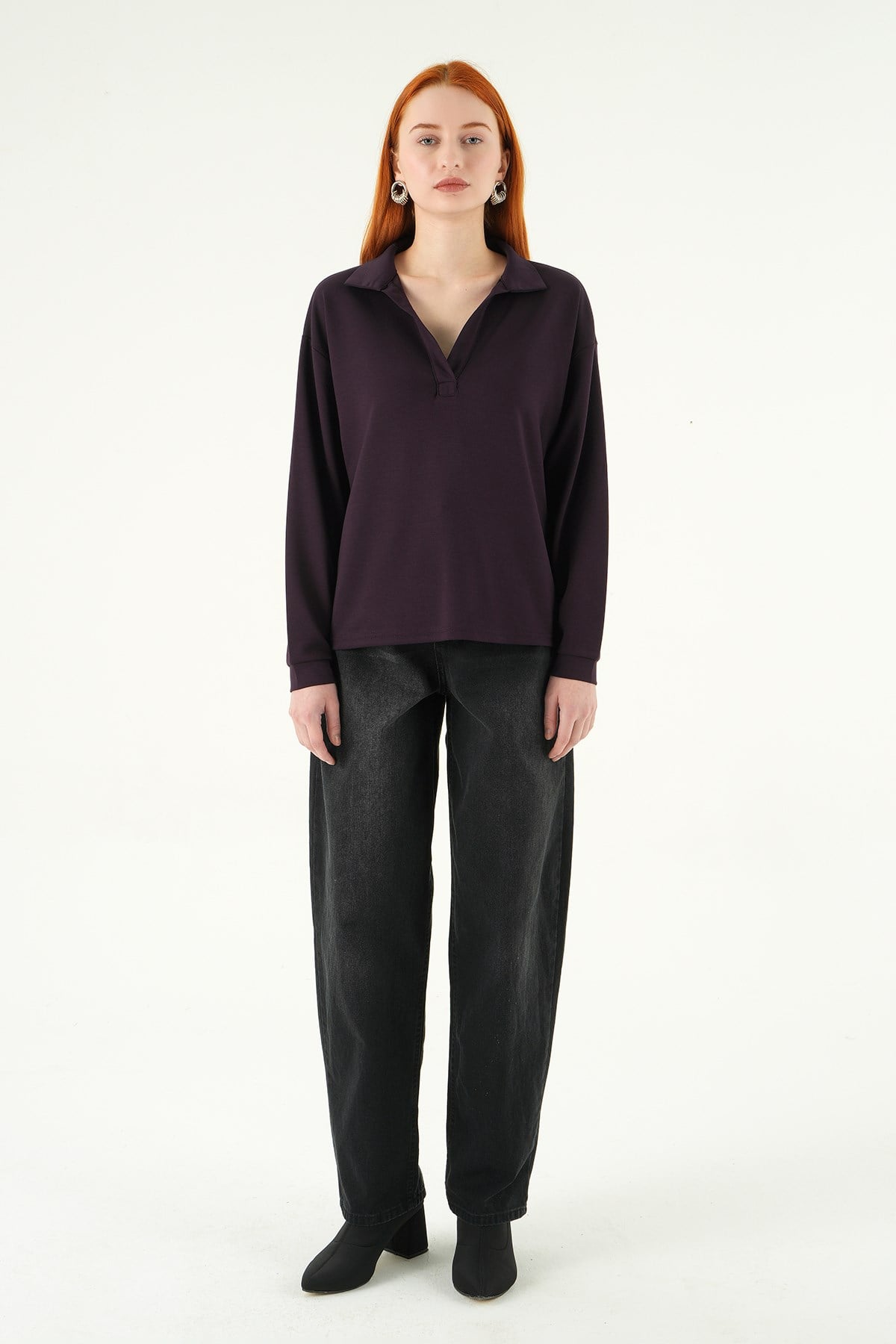 Mürdüm Gömlek Yaka Sweat 8275A
