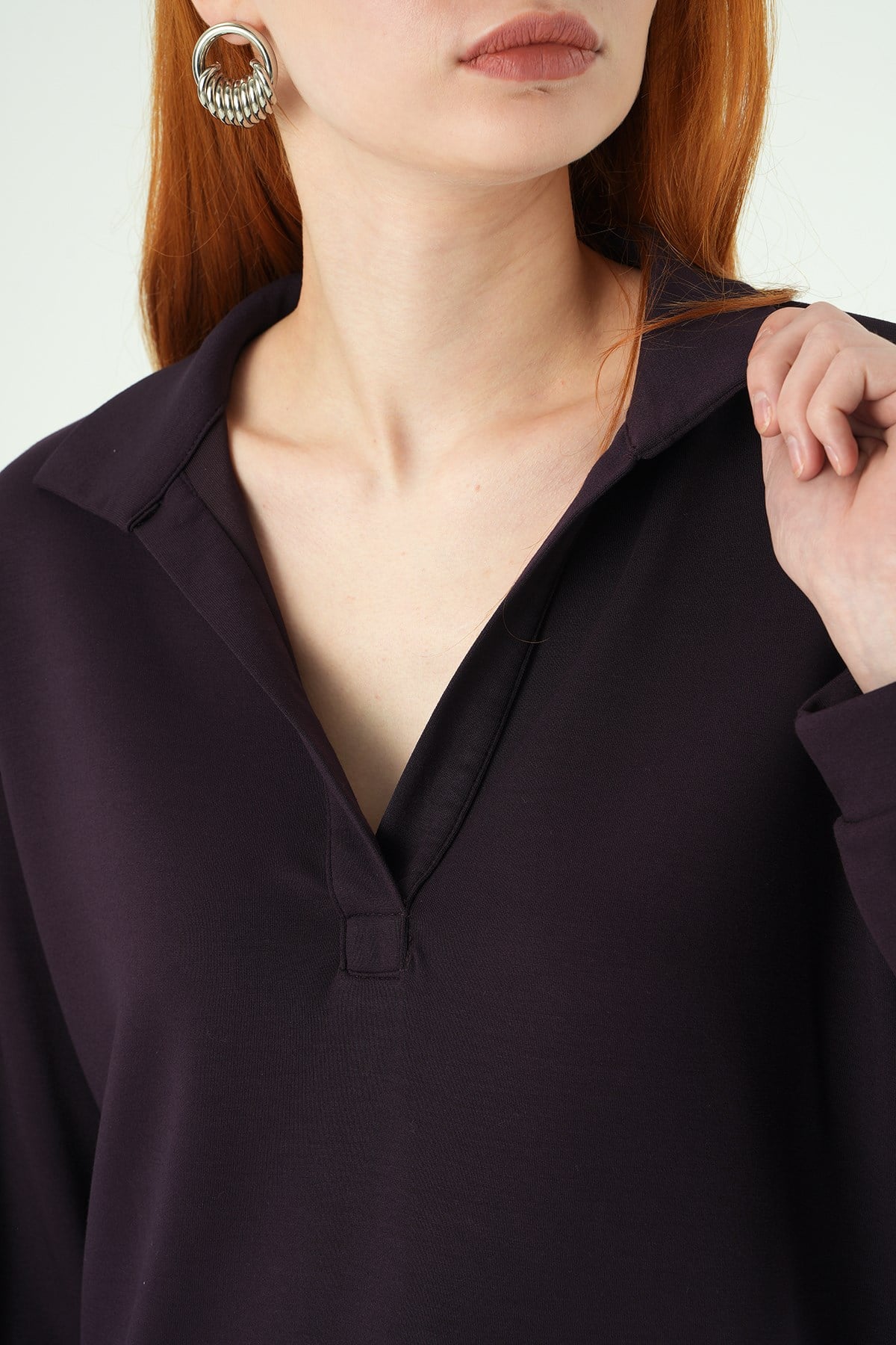 Mürdüm Gömlek Yaka Sweat 8275A