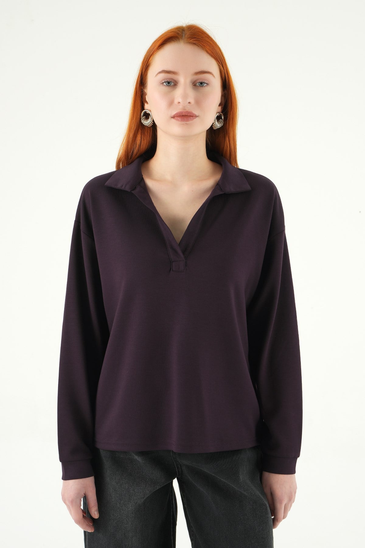 Mürdüm Gömlek Yaka Sweat 8275A