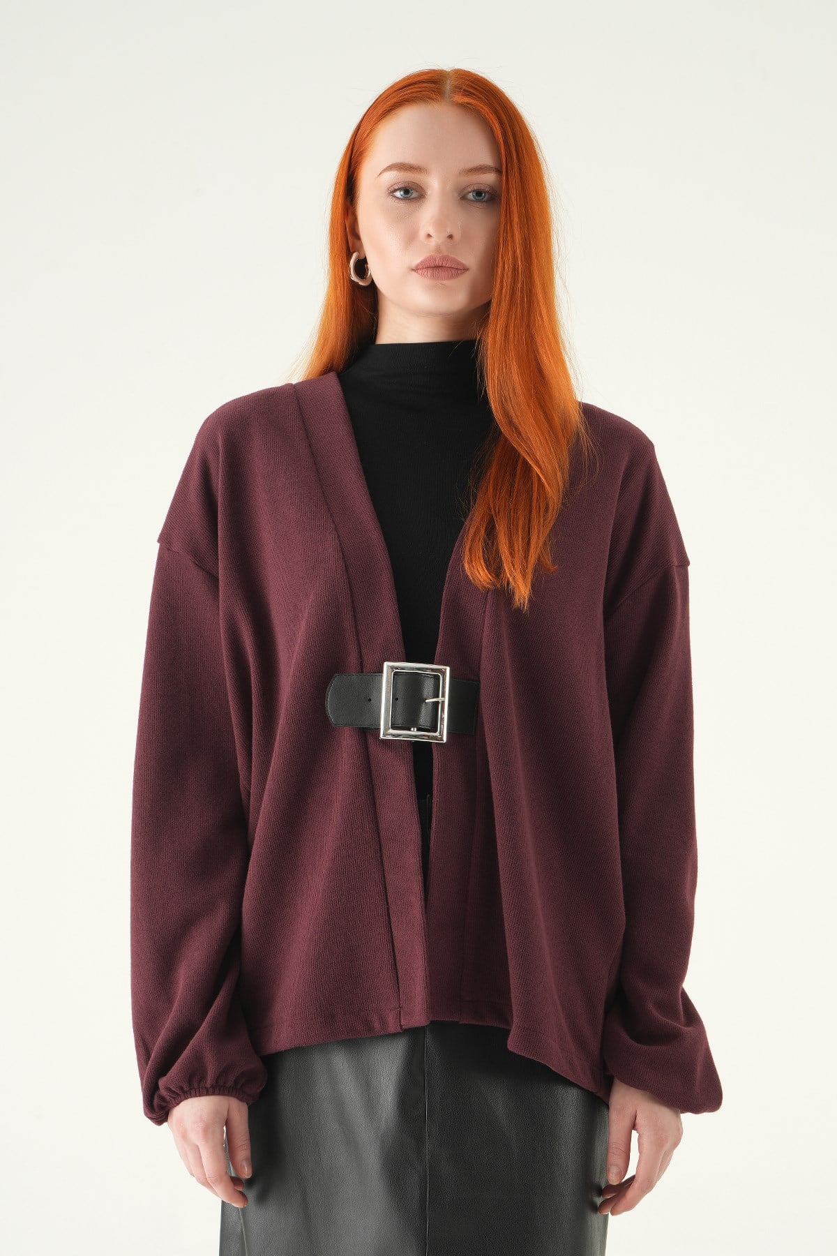 Mürdüm Önden Kemerli Kimono 3123A