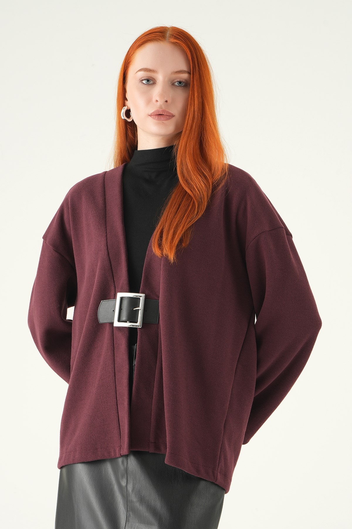 Mürdüm Önden Kemerli Kimono 3123A