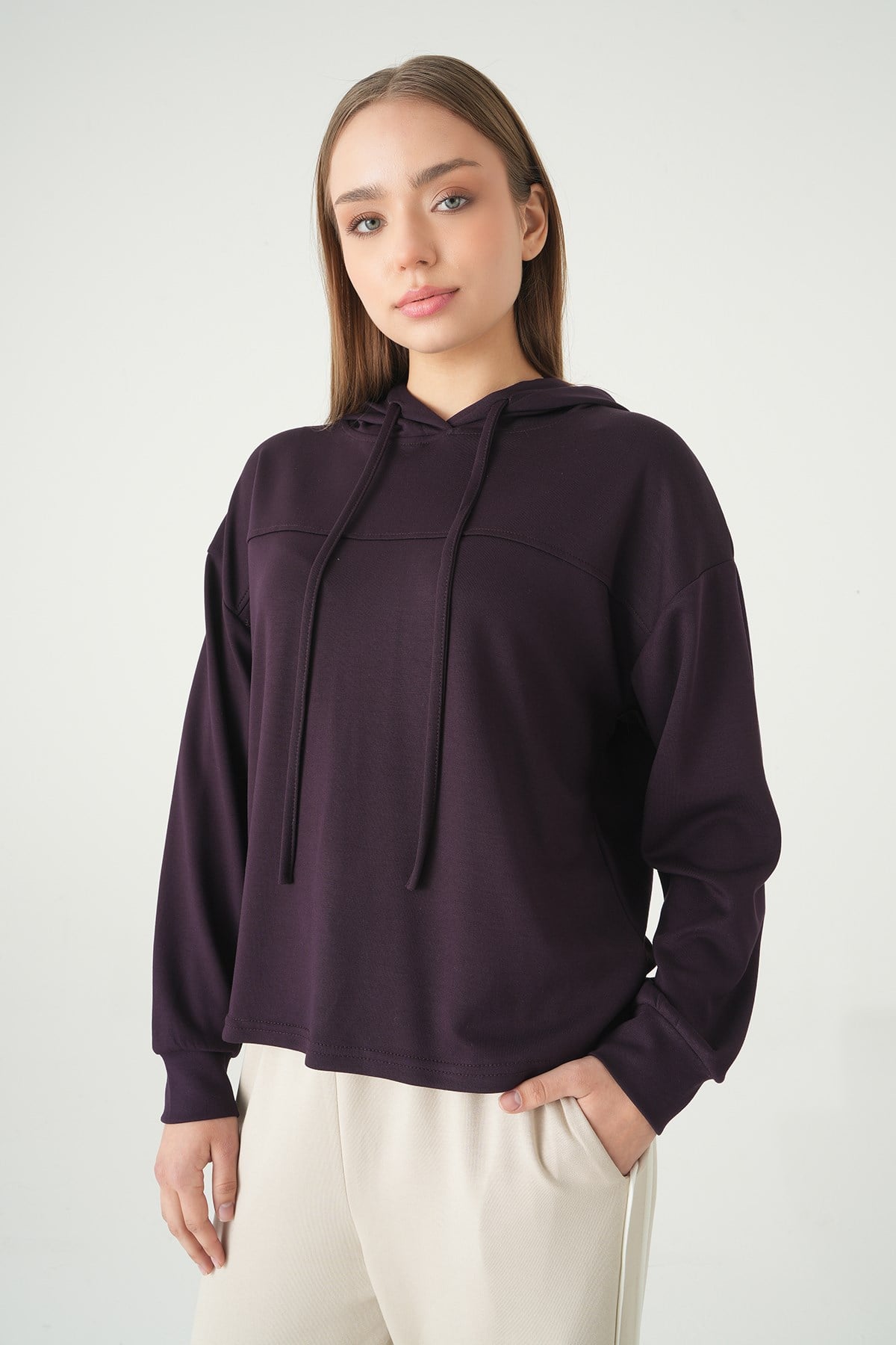 Mürdüm Şerit Detay Sweat 8308A