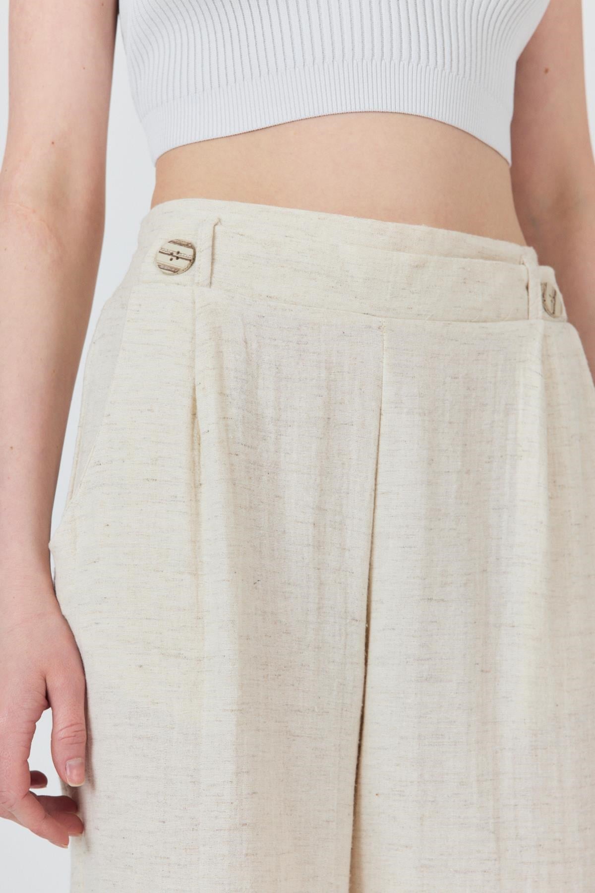 Natural Keten Görünümlü Düğme Detaylı Pantolon 4720A