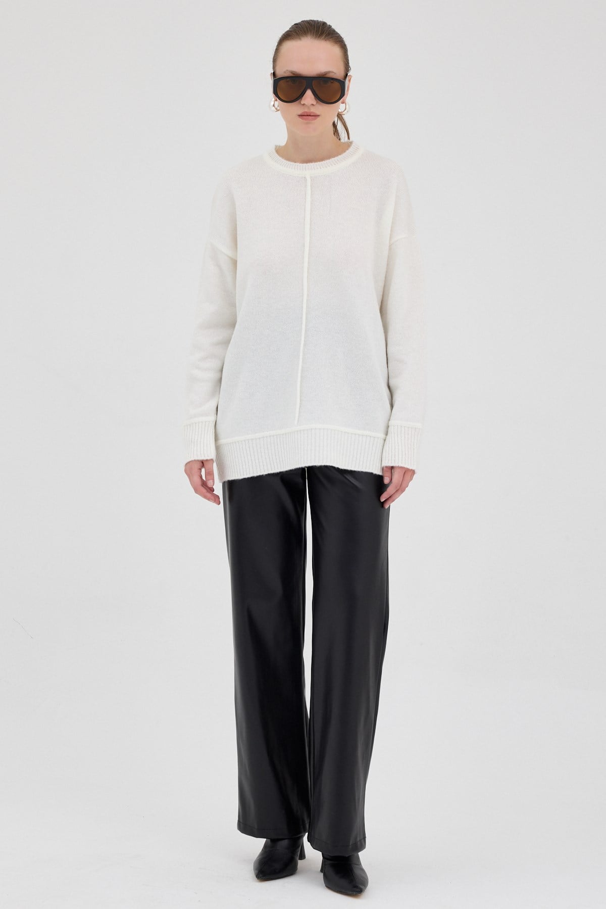 Natural Oversize Bisiklet Yaka Kadın Kazak 2345