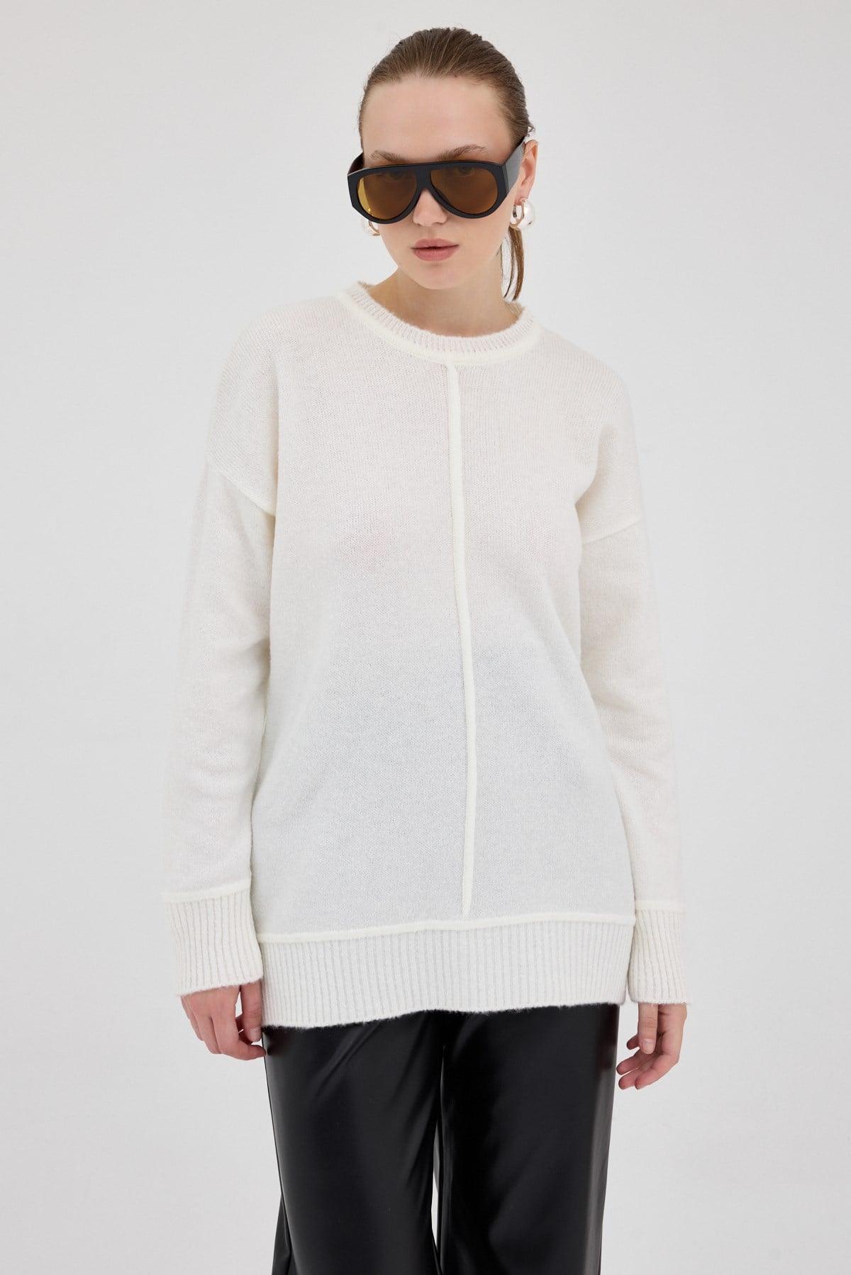 Natural Oversize Bisiklet Yaka Kadın Kazak 2345
