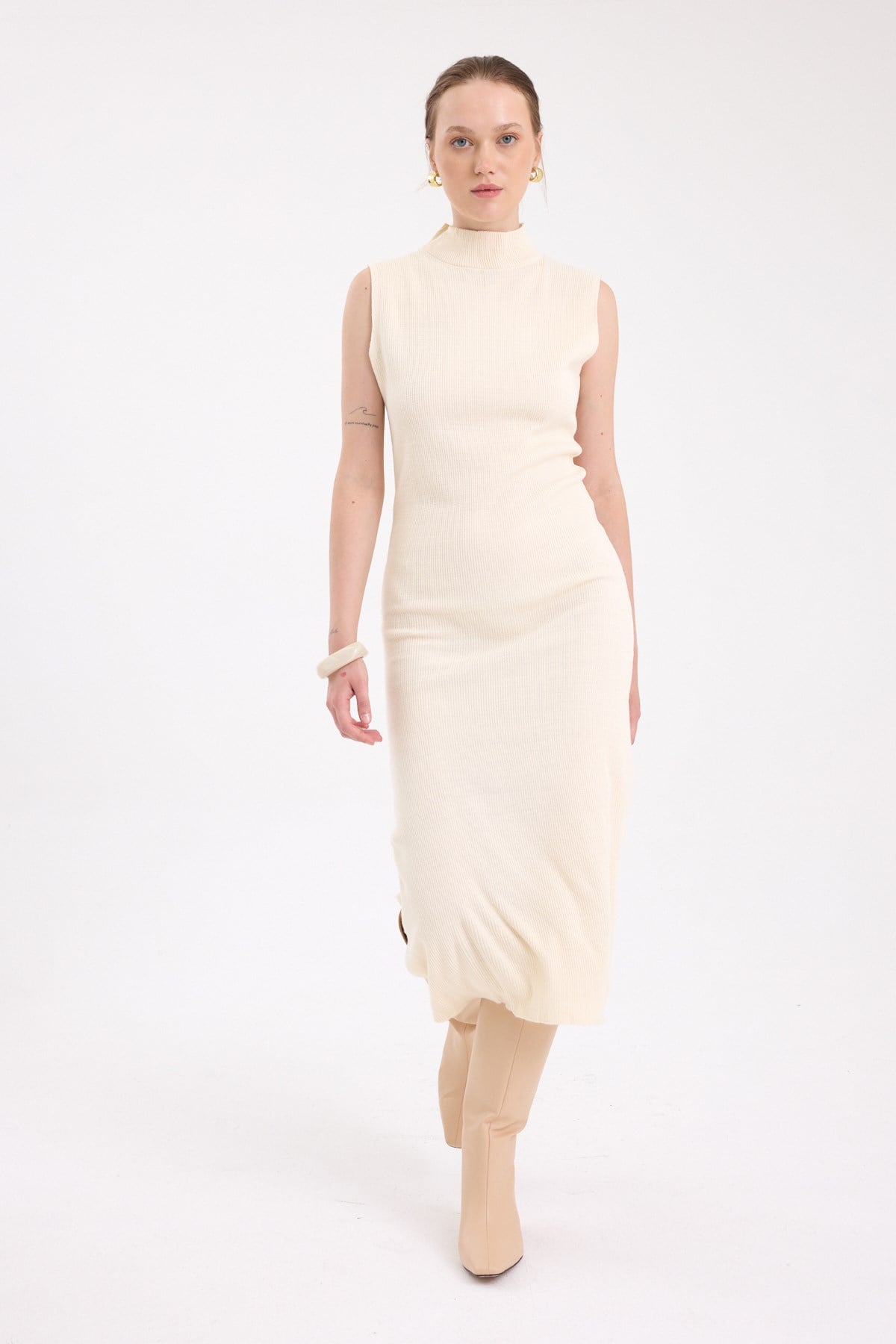 Natural Sıfır Kol Triko Midi Elbise 2232