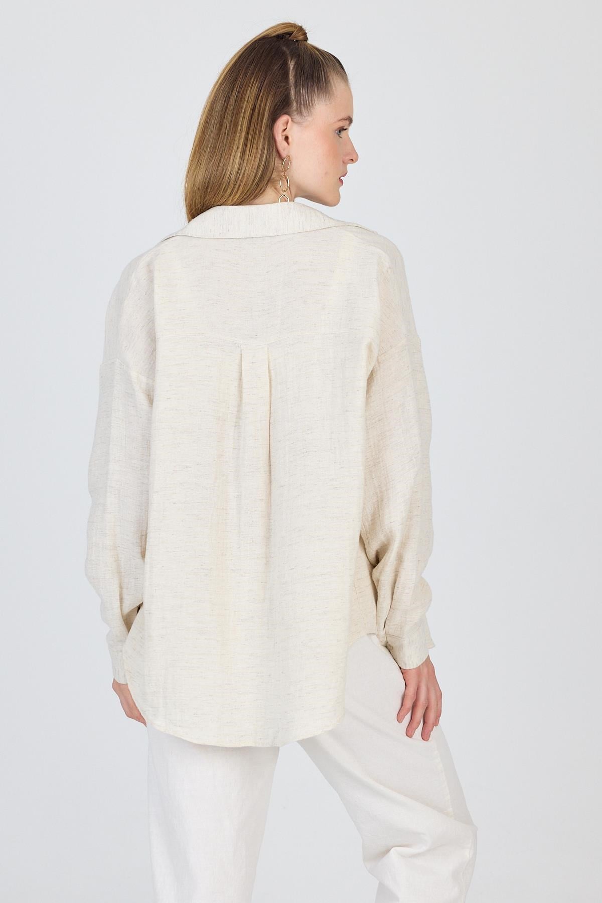 Natural Tek Cepli %100 Pamuk Oversize Gömlek 4706A