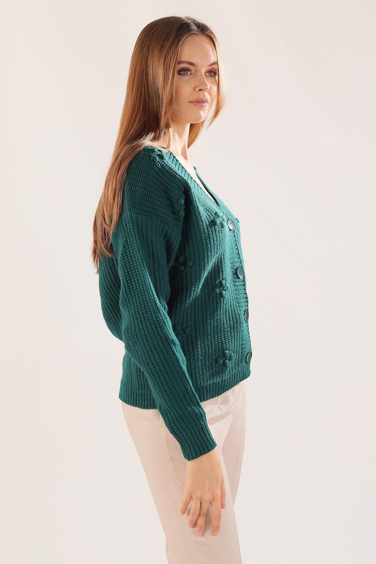 Nefti Kabartma Desen Düğmeli Hırka 4002