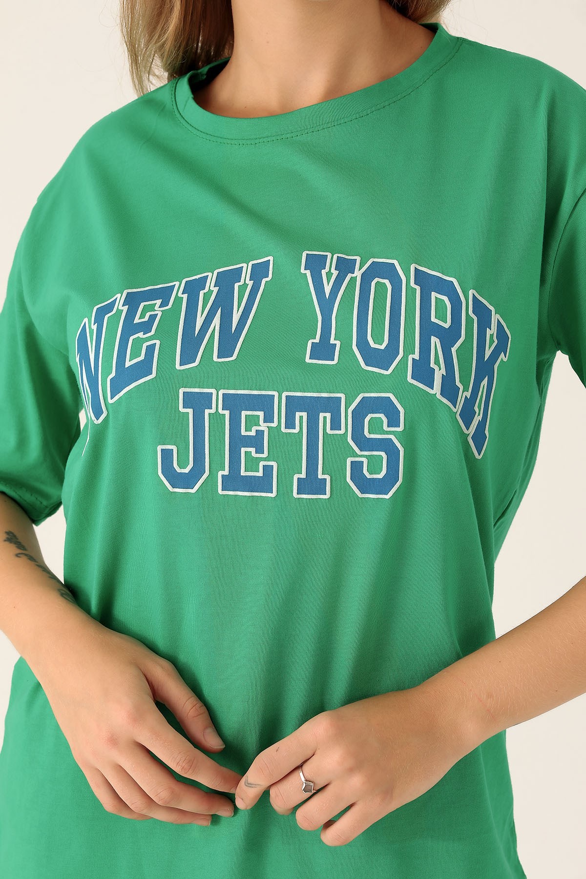 New York Jets Yazılı Tişört - 1544 Benetton Yeşili