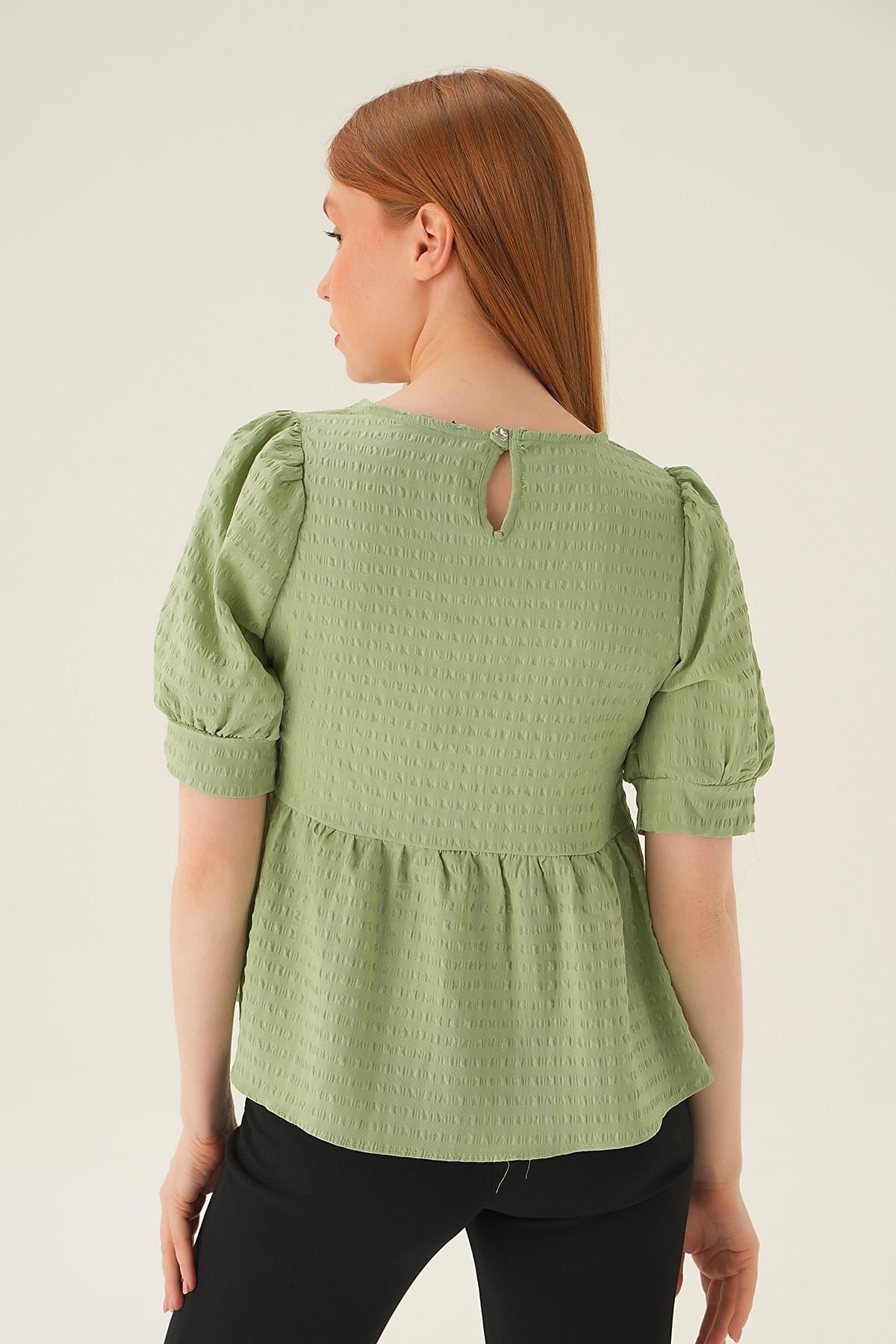 Olive Yeşili Bisiklet Yaka Bluz 4106