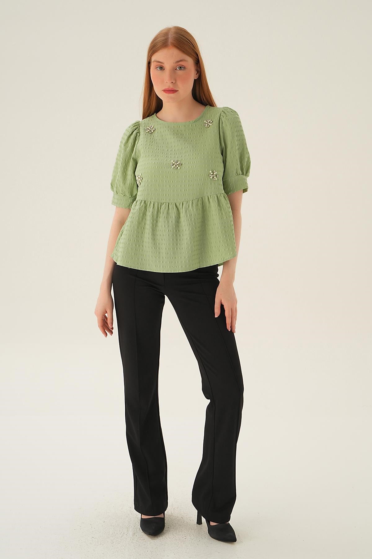 Olive Yeşili Bisiklet Yaka Bluz 4106