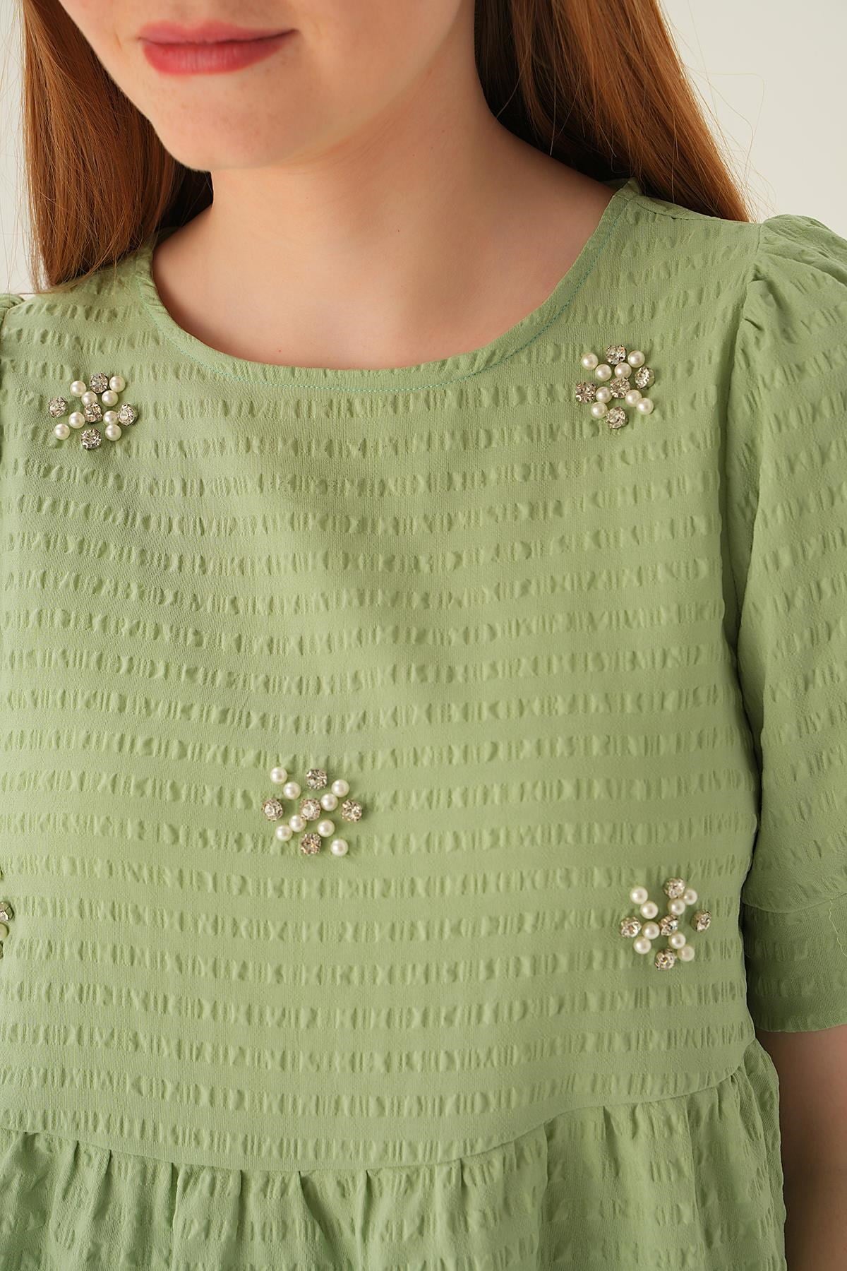 Olive Yeşili Bisiklet Yaka Bluz 4106