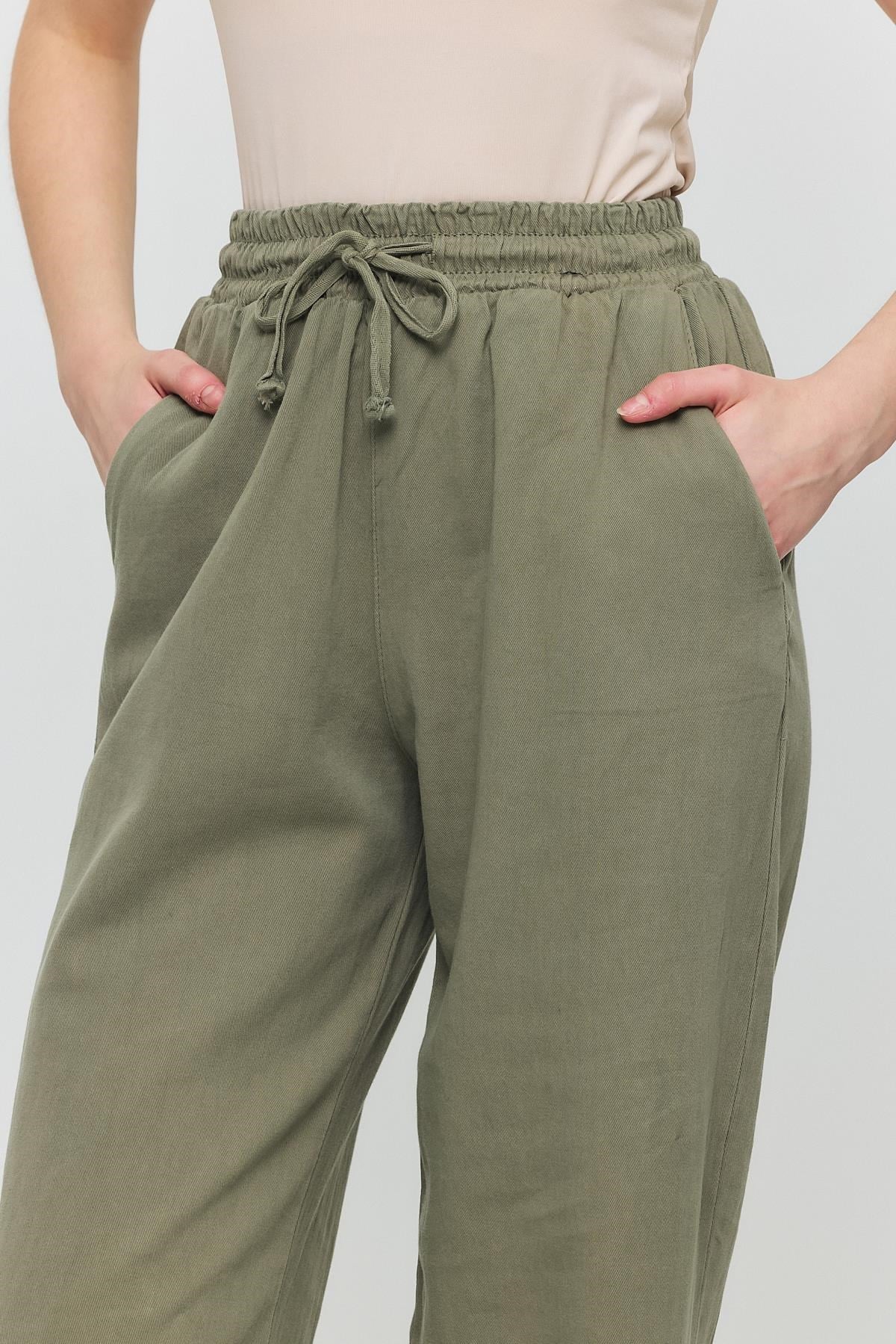 Olive Yeşili Gronigen Bağcık Beli Lastikli Pantolon 7022