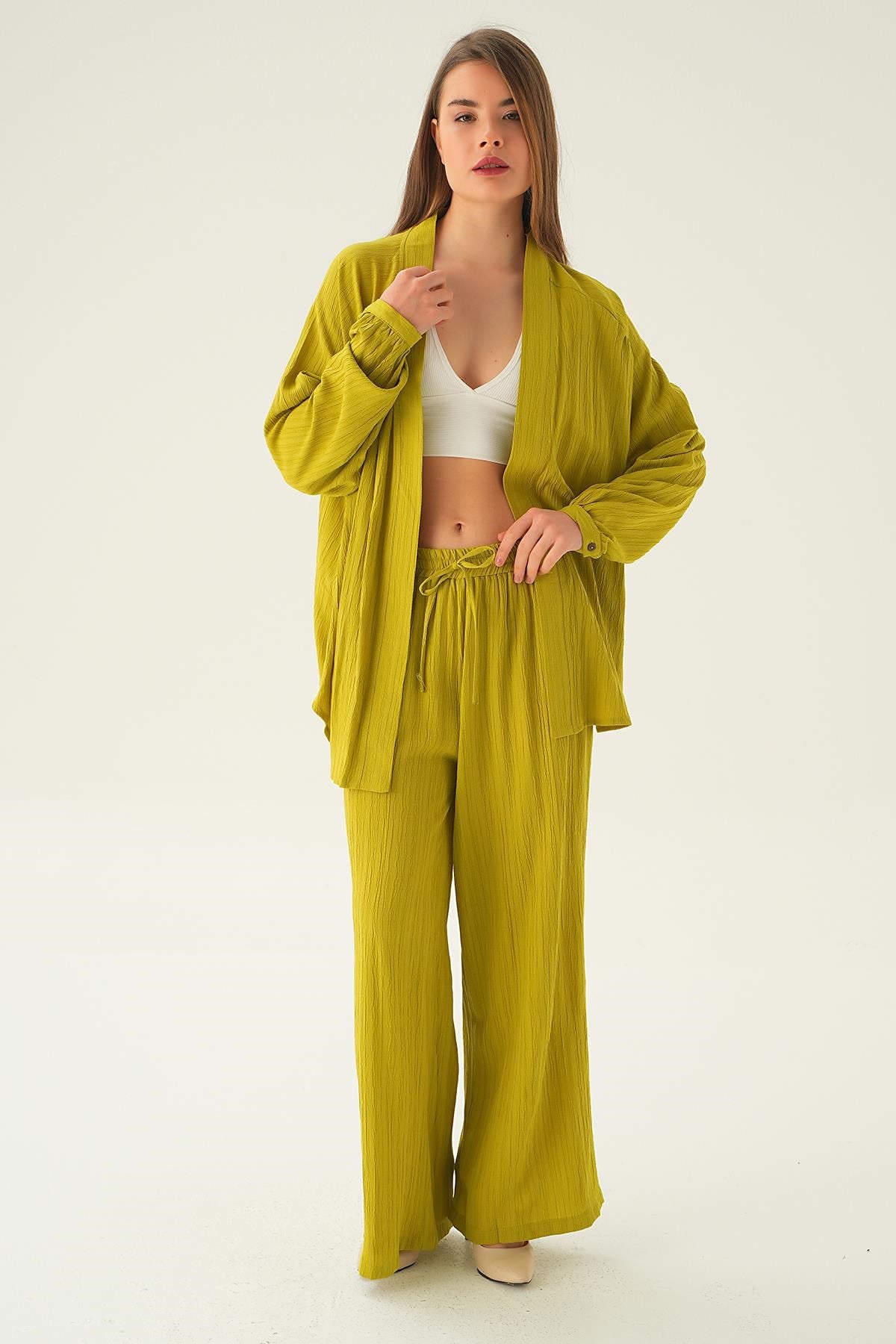Olive Yeşili Kimono Pantolon Takım 6657A