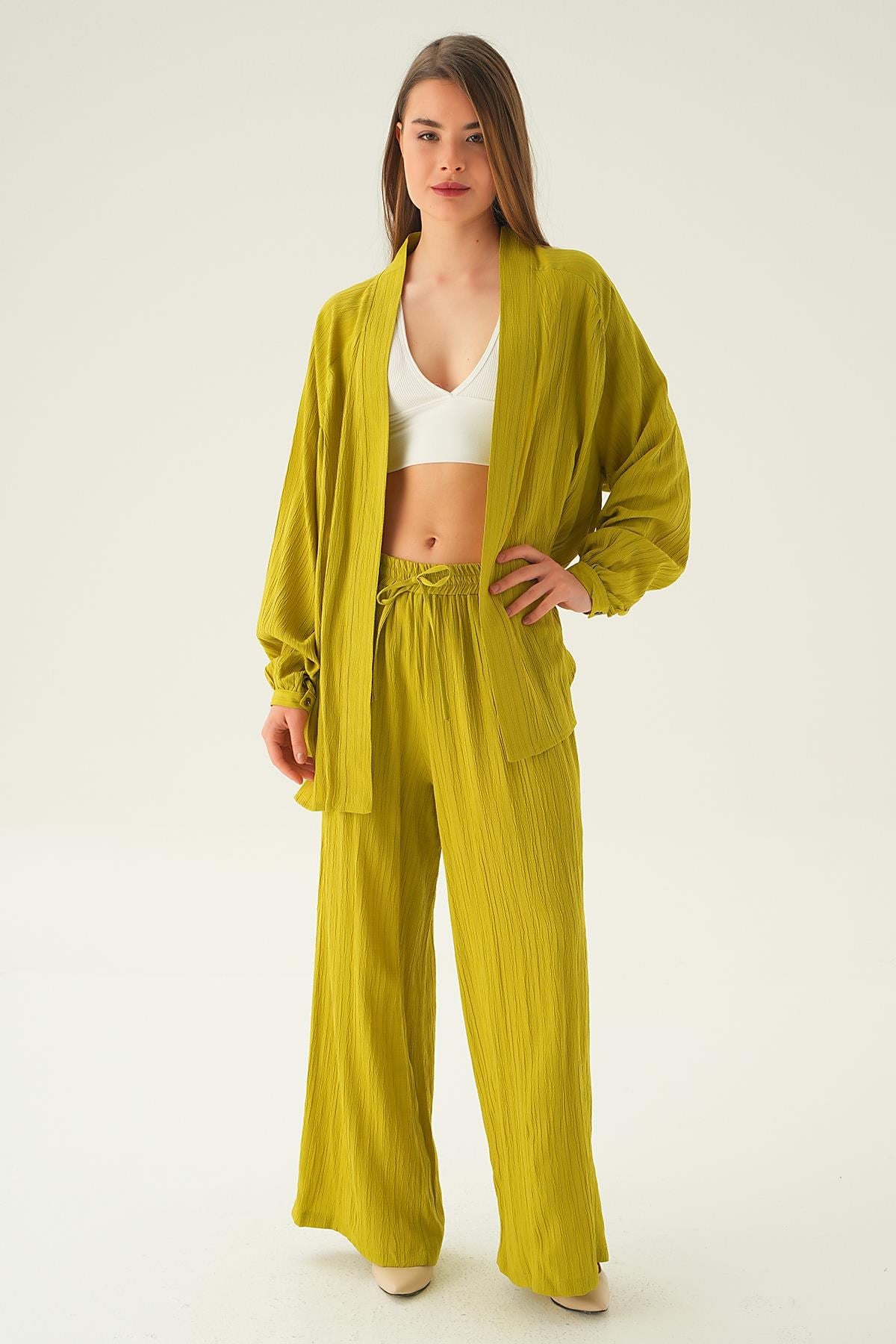 Olive Yeşili Kimono Pantolon Takım 6657A