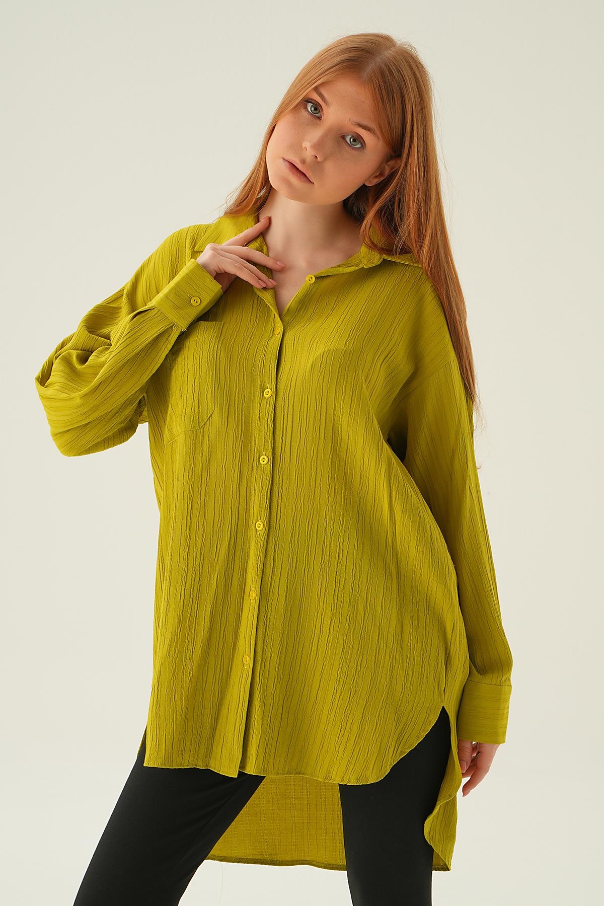 Olive Yeşili Oversize Gömlek 6644-1