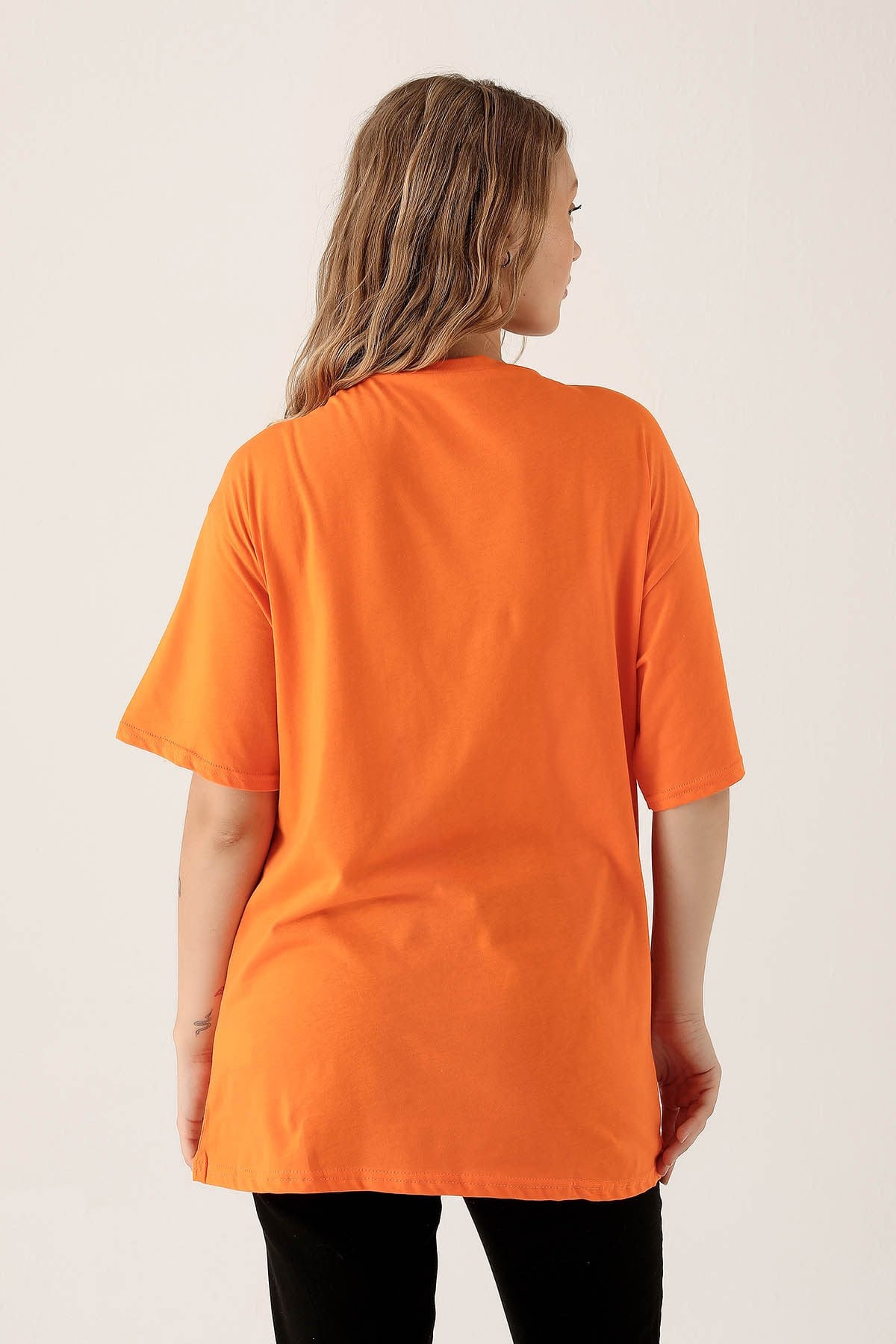 Orange Bisiklet Yaka Oversize Tişört 9001M