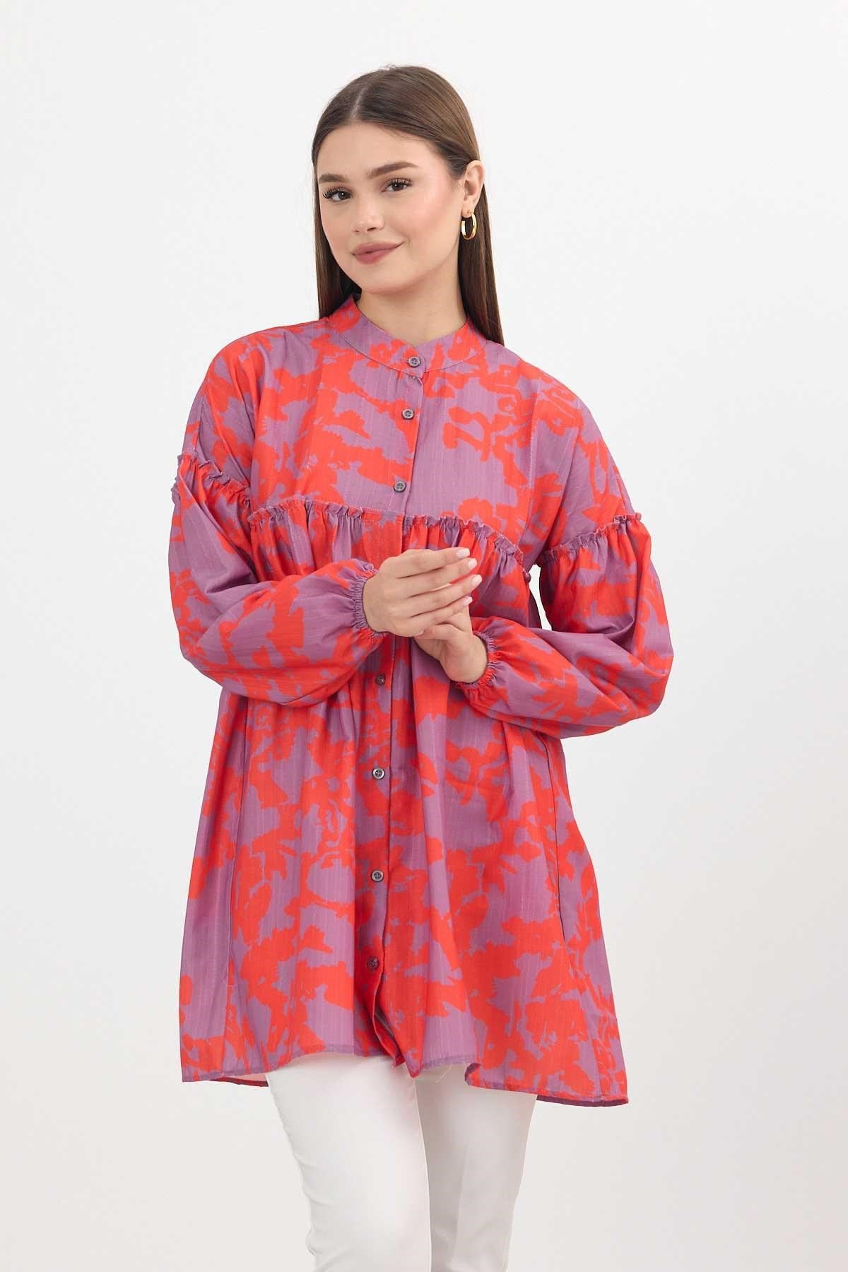 Orange Desenli Kol Lastikli Tunik 4366A