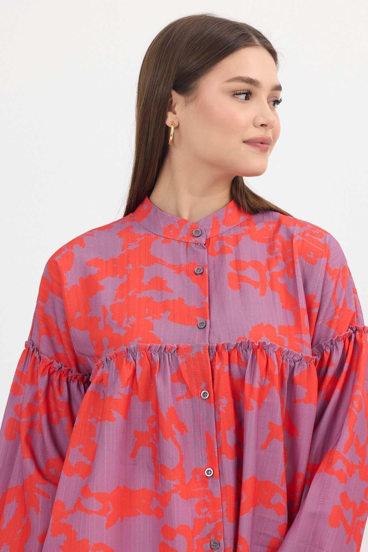 Orange Desenli Kol Lastikli Tunik 4366A
