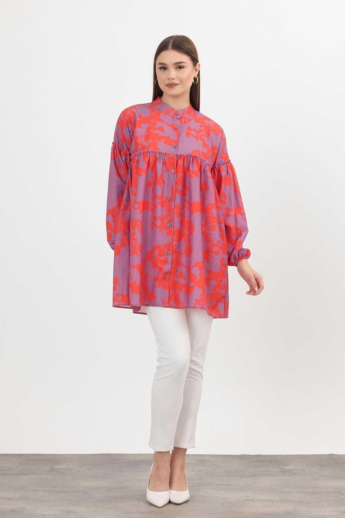 Orange Desenli Kol Lastikli Tunik 4366A