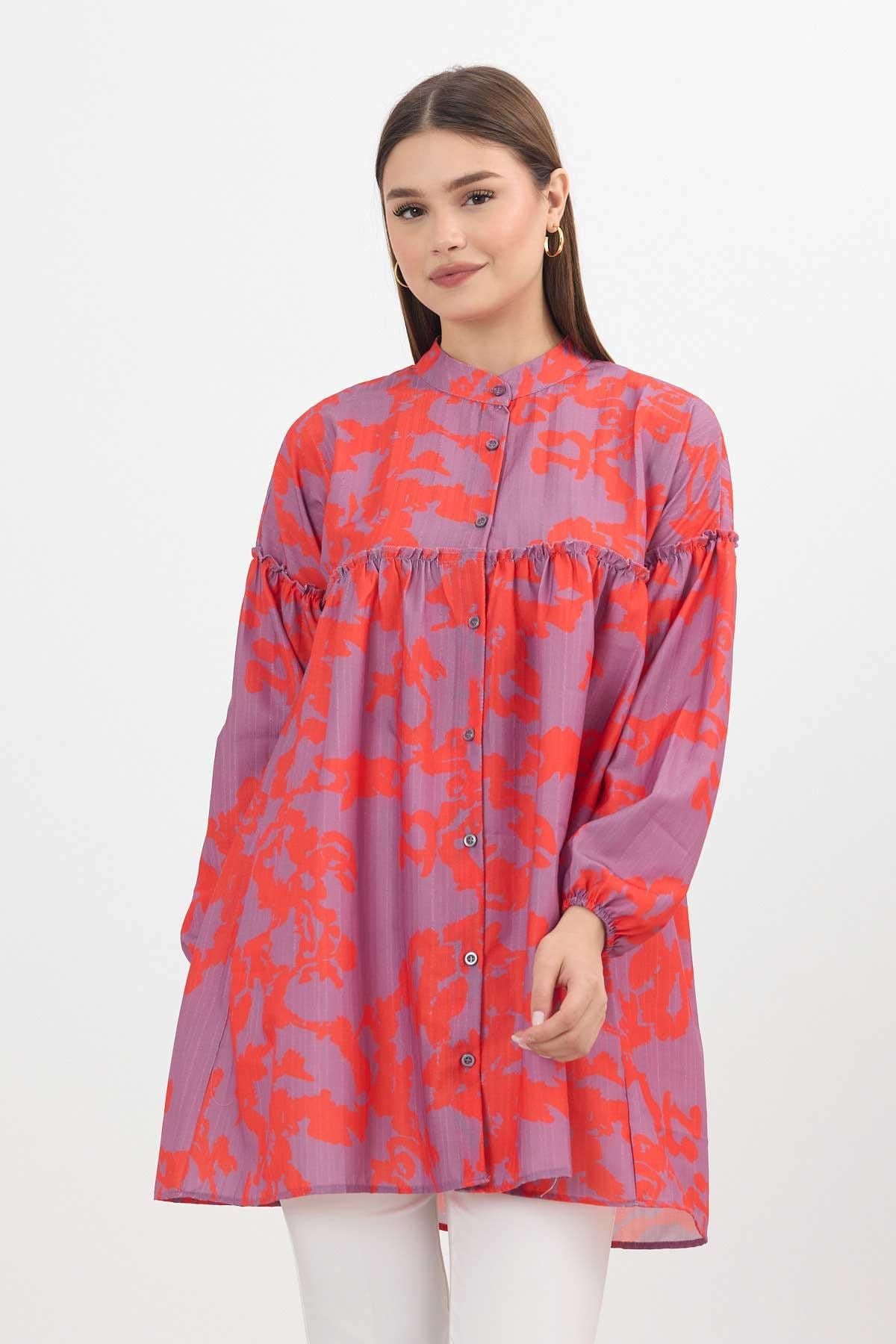 Orange Desenli Kol Lastikli Tunik 4366A