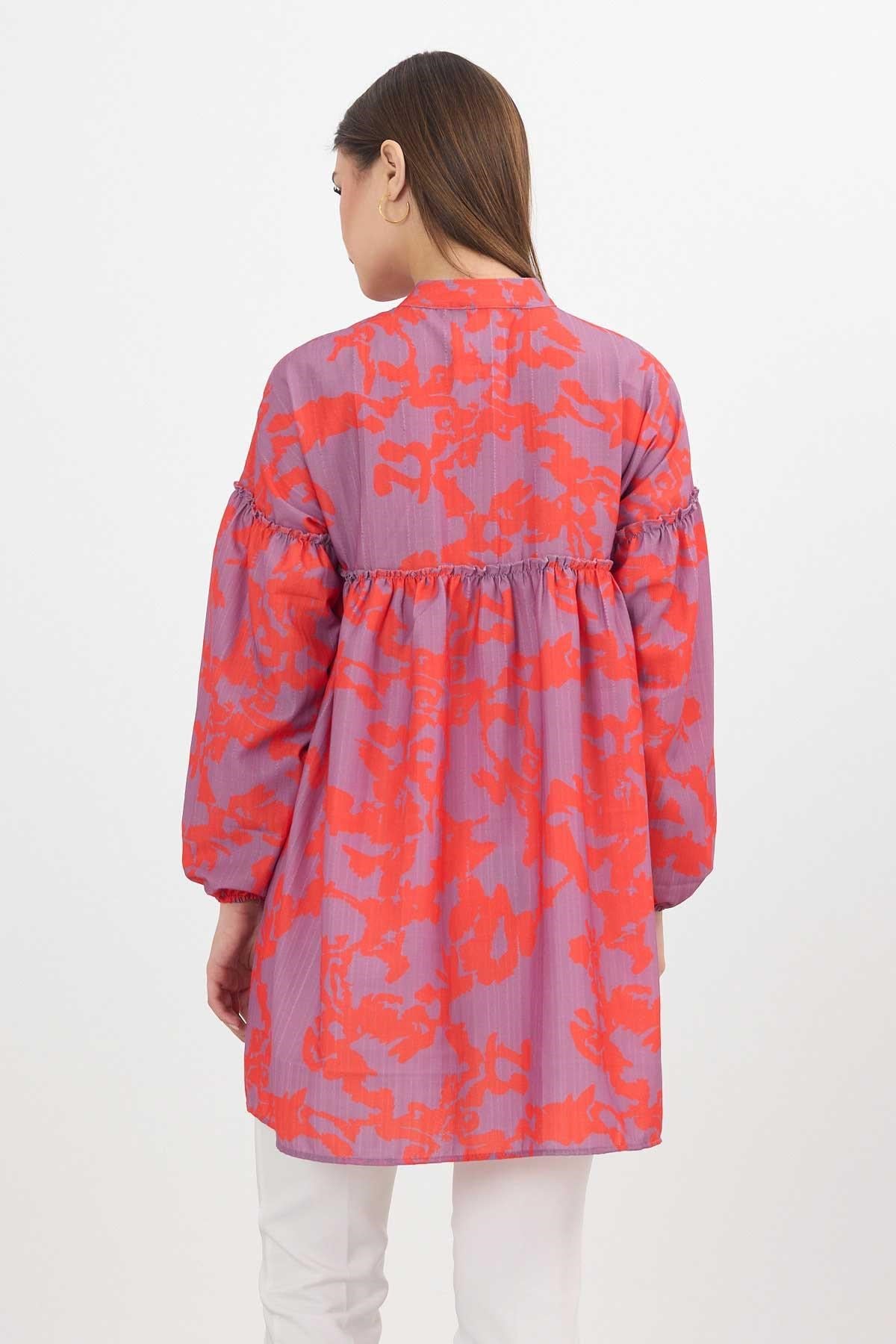 Orange Desenli Kol Lastikli Tunik 4366A