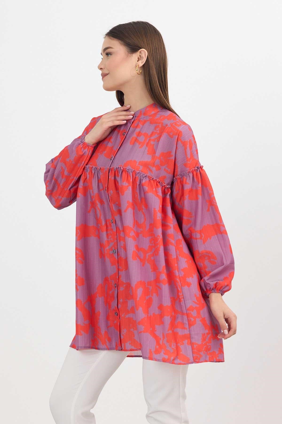 Orange Desenli Kol Lastikli Tunik 4366A