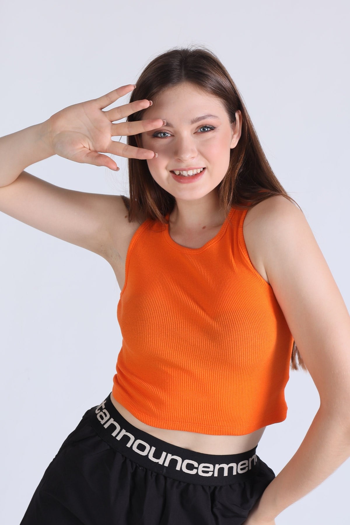 Orange Fitilli Crop Kadın Atlet 1312