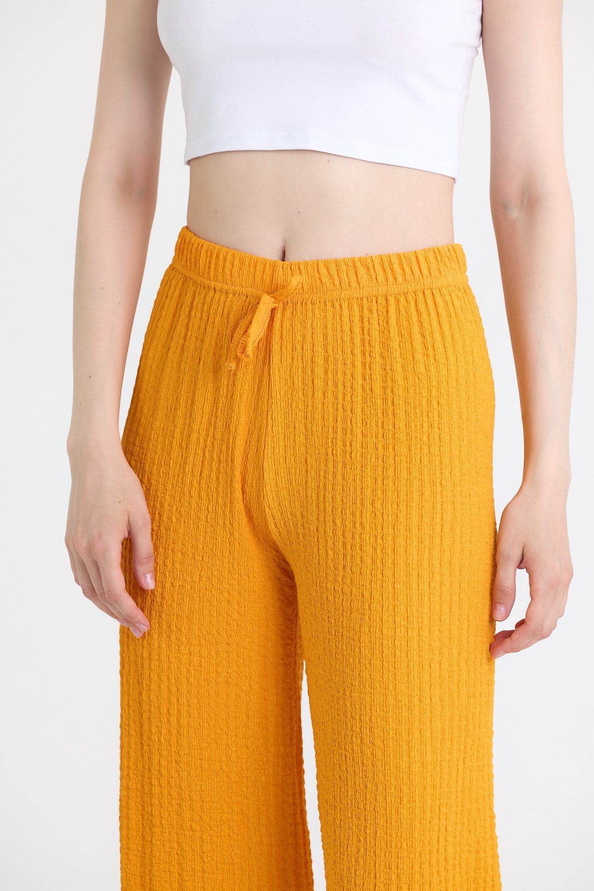 Orange Geniş Paça Dökümlü Bürümcük Kumaş Pantolon 326