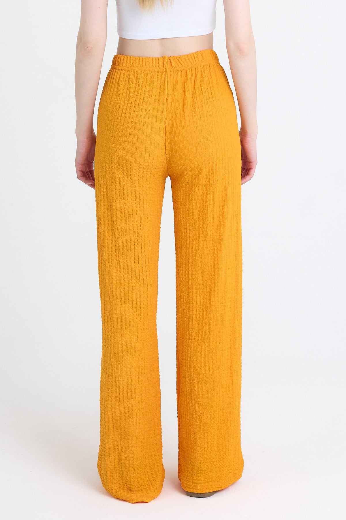 Orange Geniş Paça Dökümlü Bürümcük Kumaş Pantolon 326