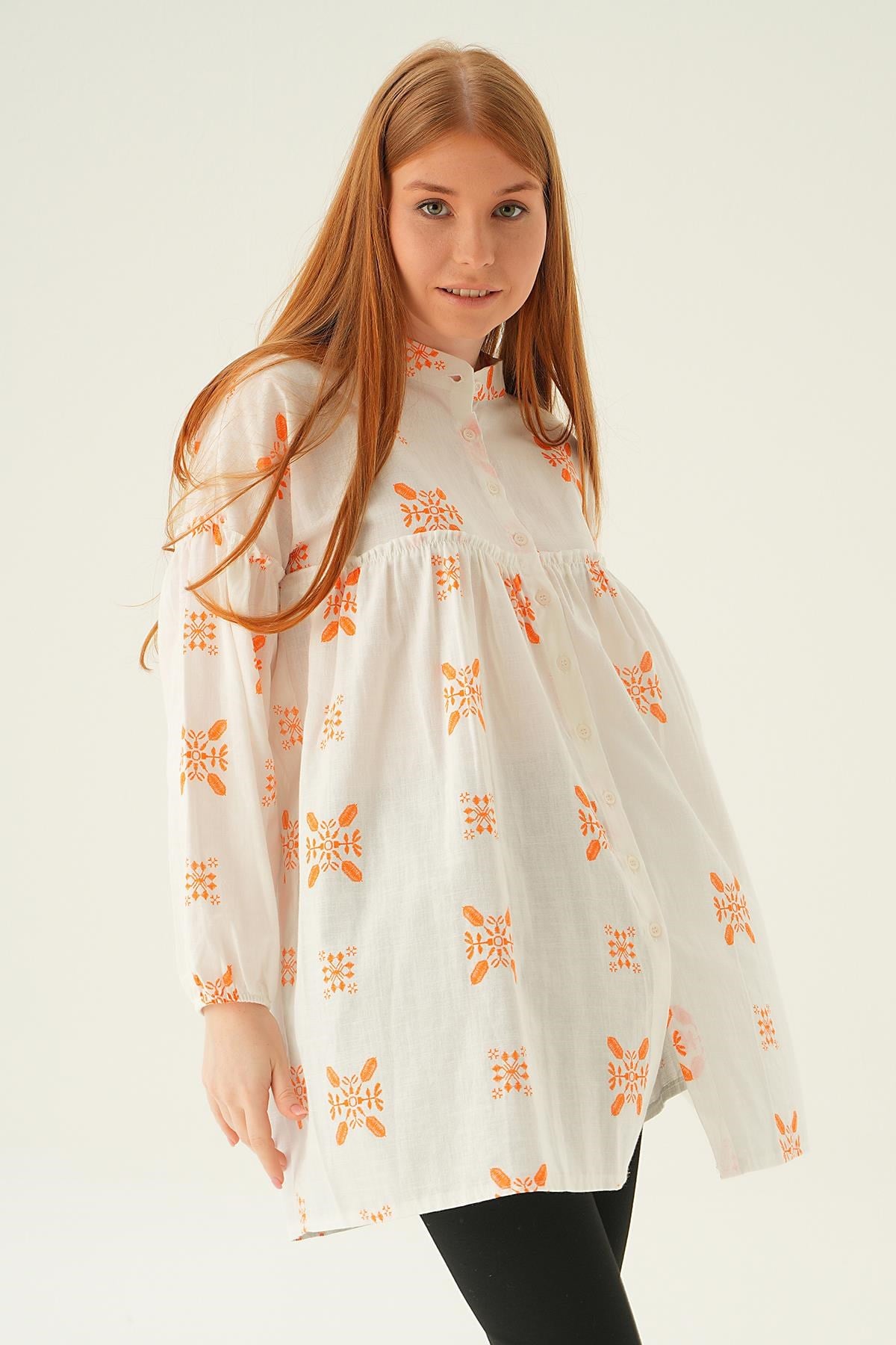 Orange Hakim Yaka Desenli Tunik 6853A