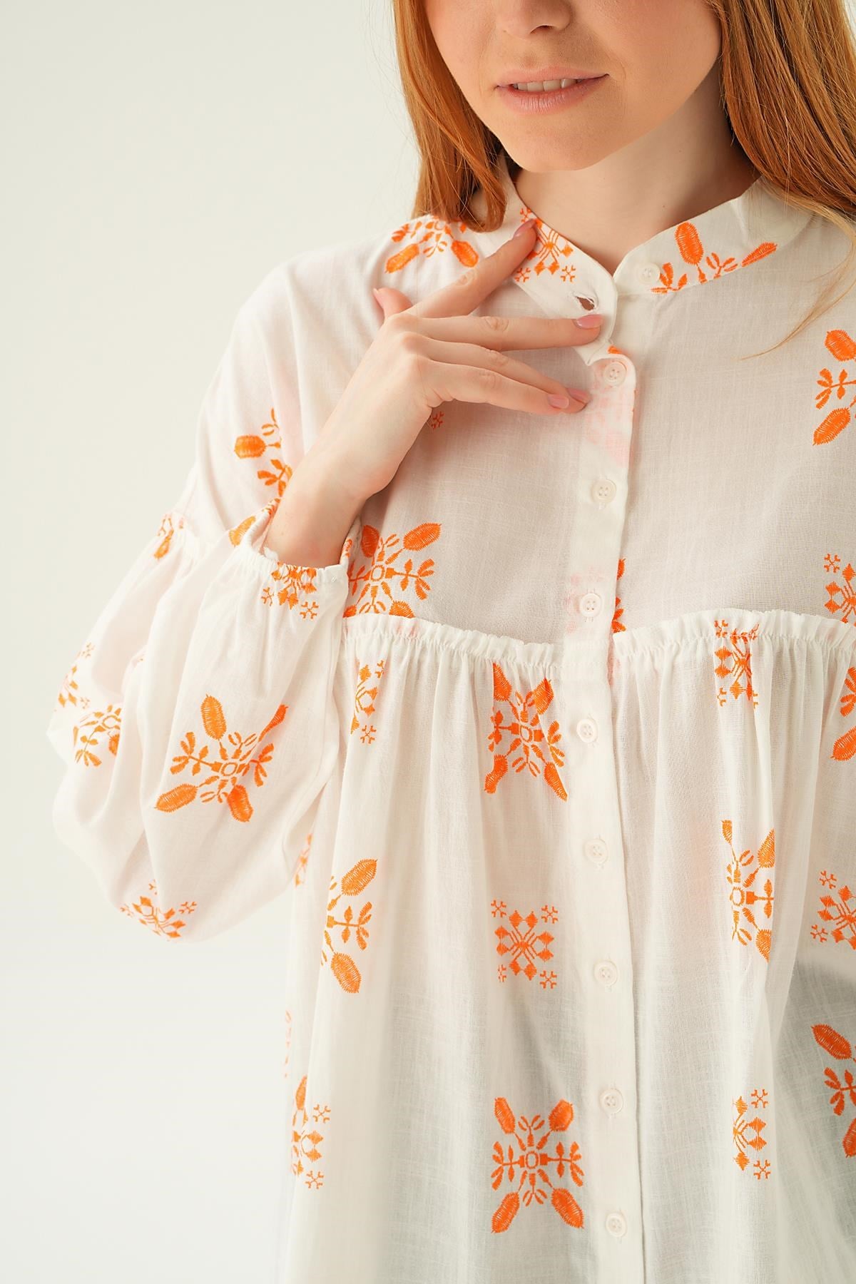 Orange Hakim Yaka Desenli Tunik 6853A
