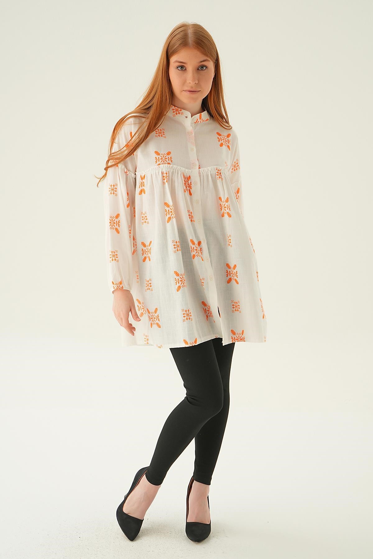 Orange Hakim Yaka Desenli Tunik 6853A