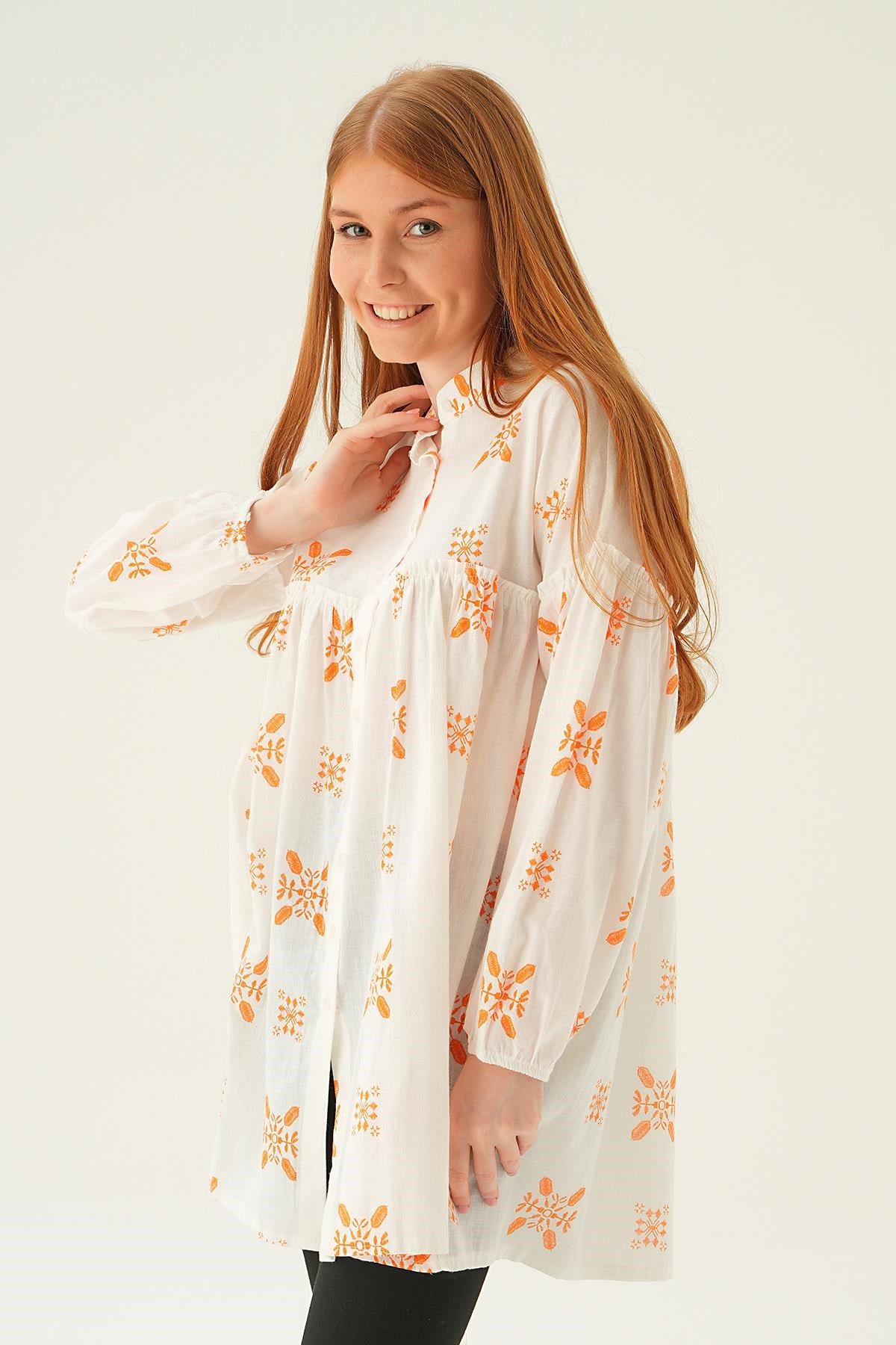 Orange Hakim Yaka Desenli Tunik 6853A