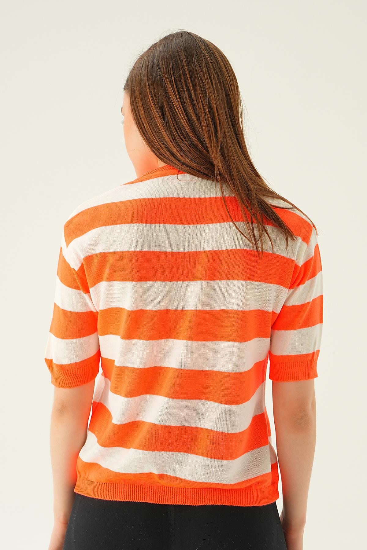 Orange Kalın Çizgili Tişört 1461
