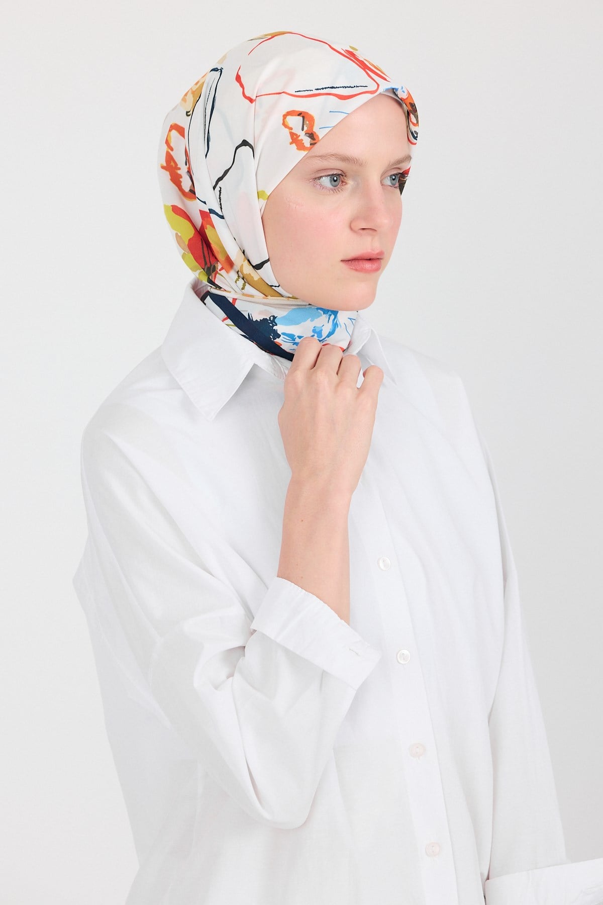 Orange Menekşe Desenli Eşarp 5693
