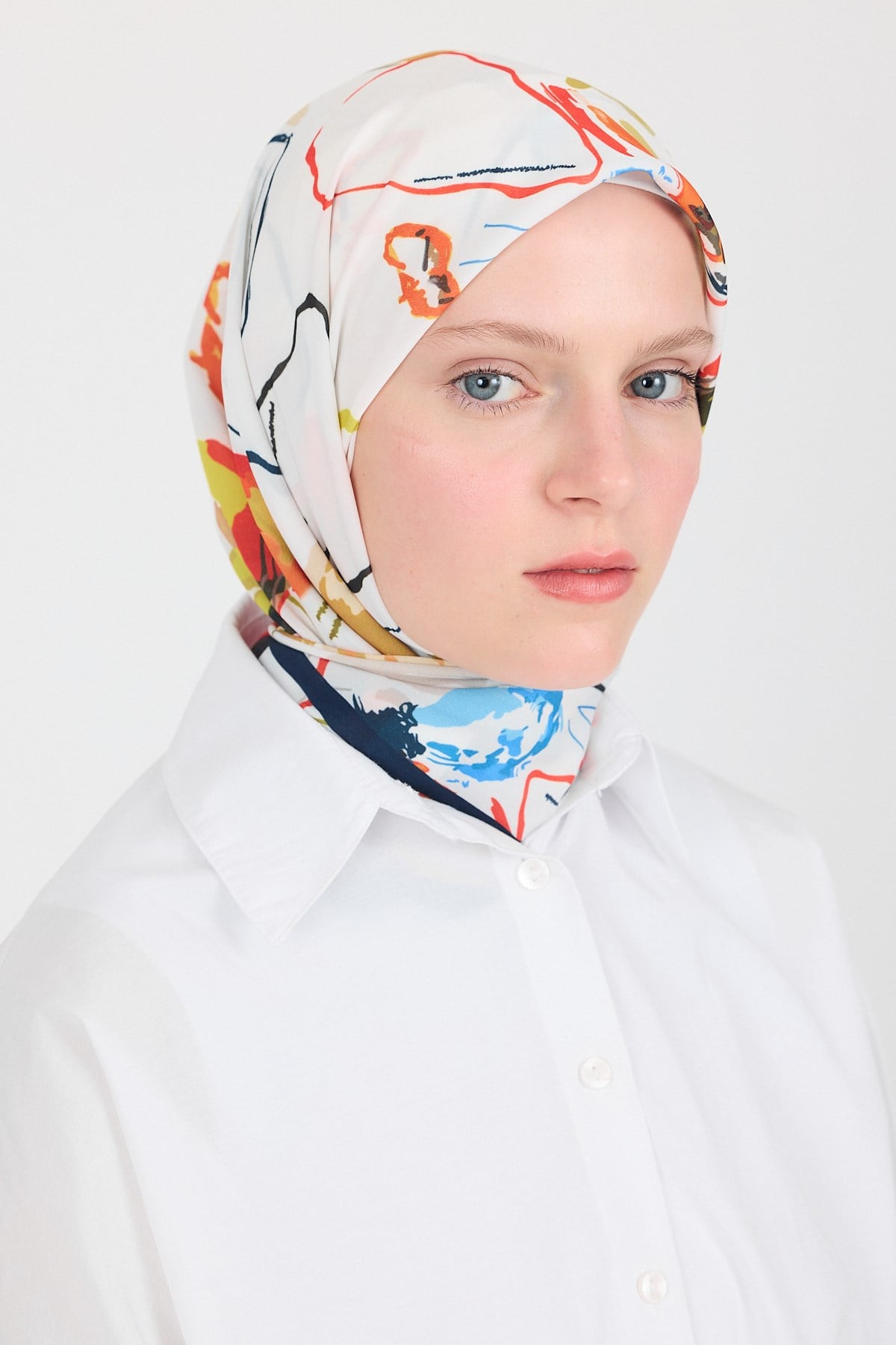 Orange Menekşe Desenli Eşarp 5693