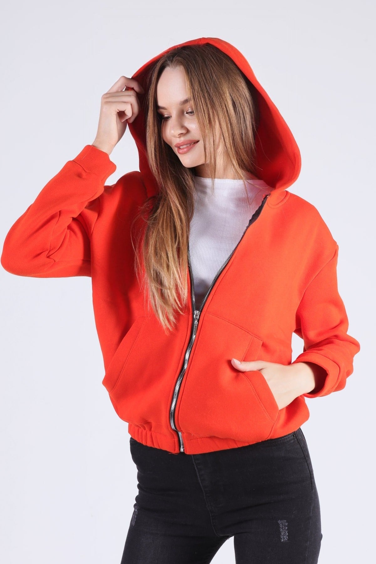 Orange Oversize Fermuarlı Sweat 8125M