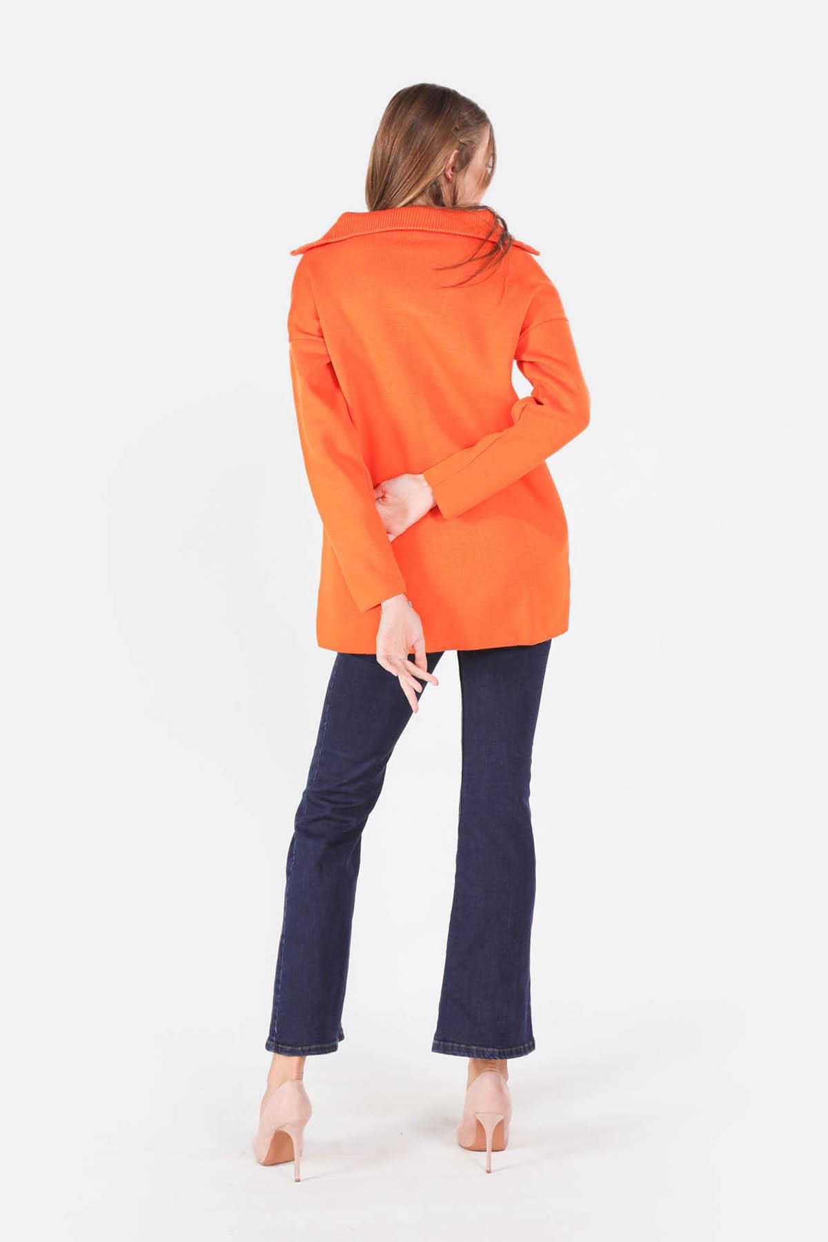 Orange Yaka Fermuarlı Kazak 1165