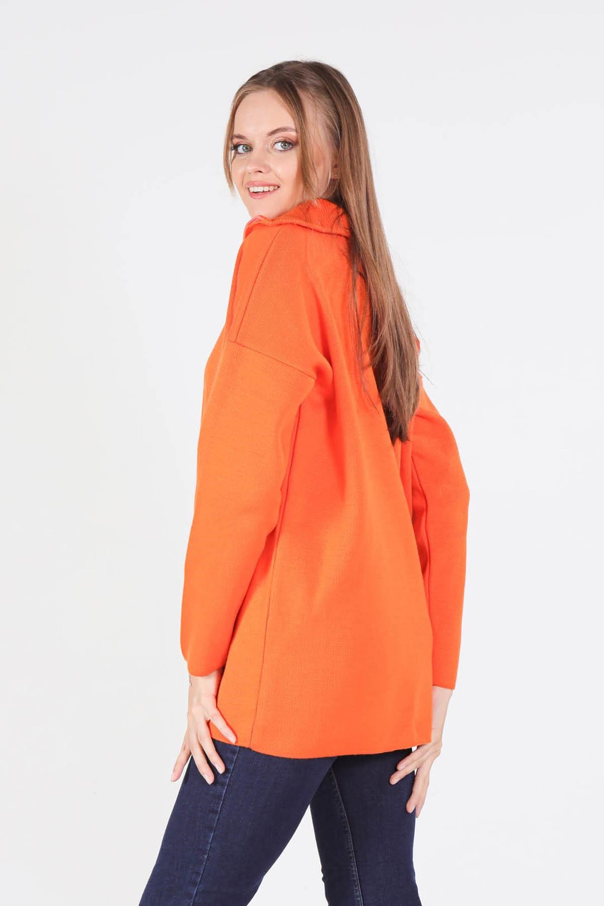 Orange Yaka Fermuarlı Kazak 1165