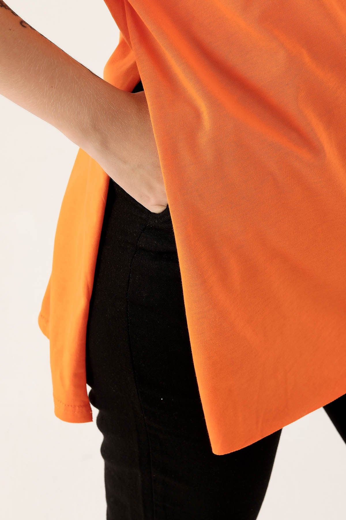 Orange Yan Yırtmaç Dubble Kol Tişört 9000M