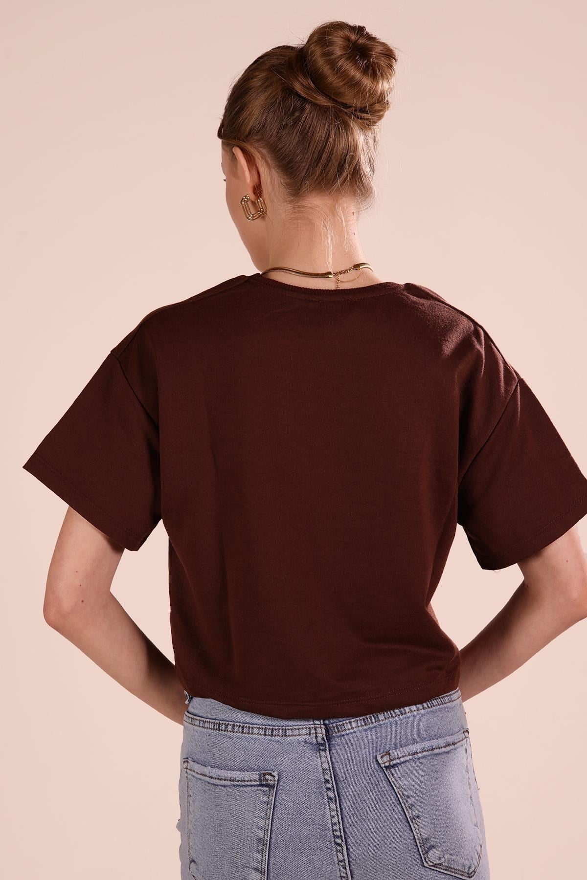 Oversize Kısa Tişört - 9408 Acı Kahve