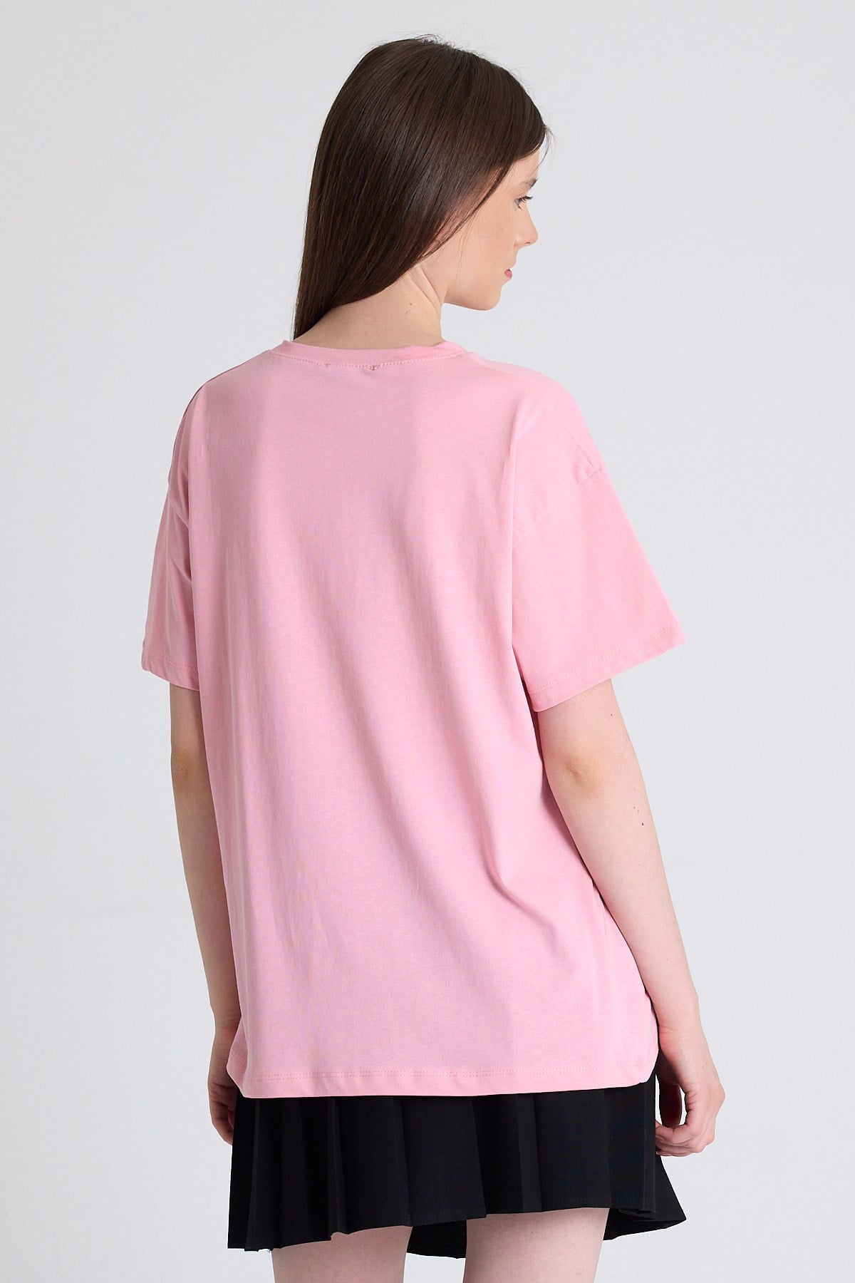 Pembe %100 Pamuk Yazı Baskılı Tişört 2150-15M