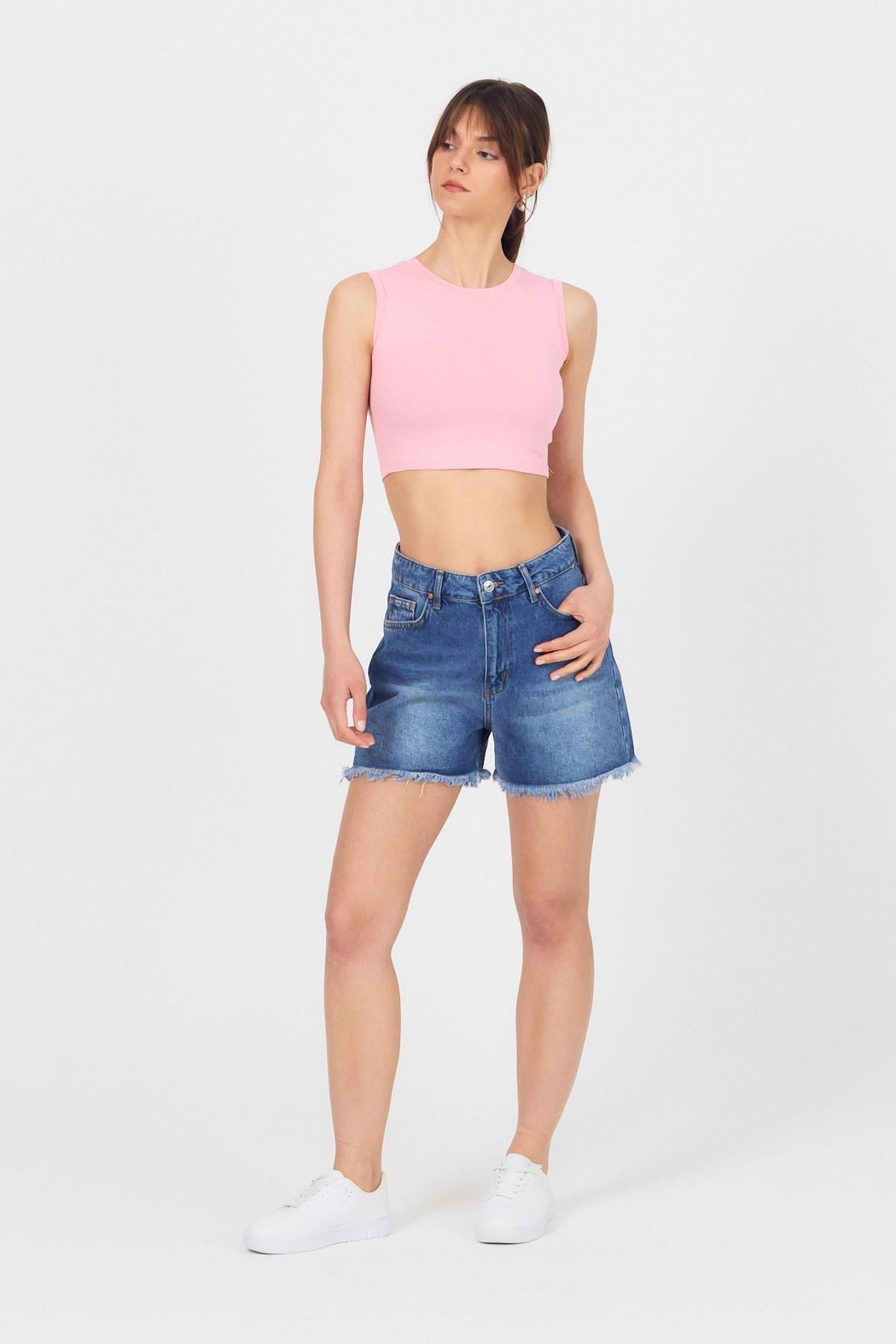 Pembe Bisiklet Yaka Crop Atlet 9189M