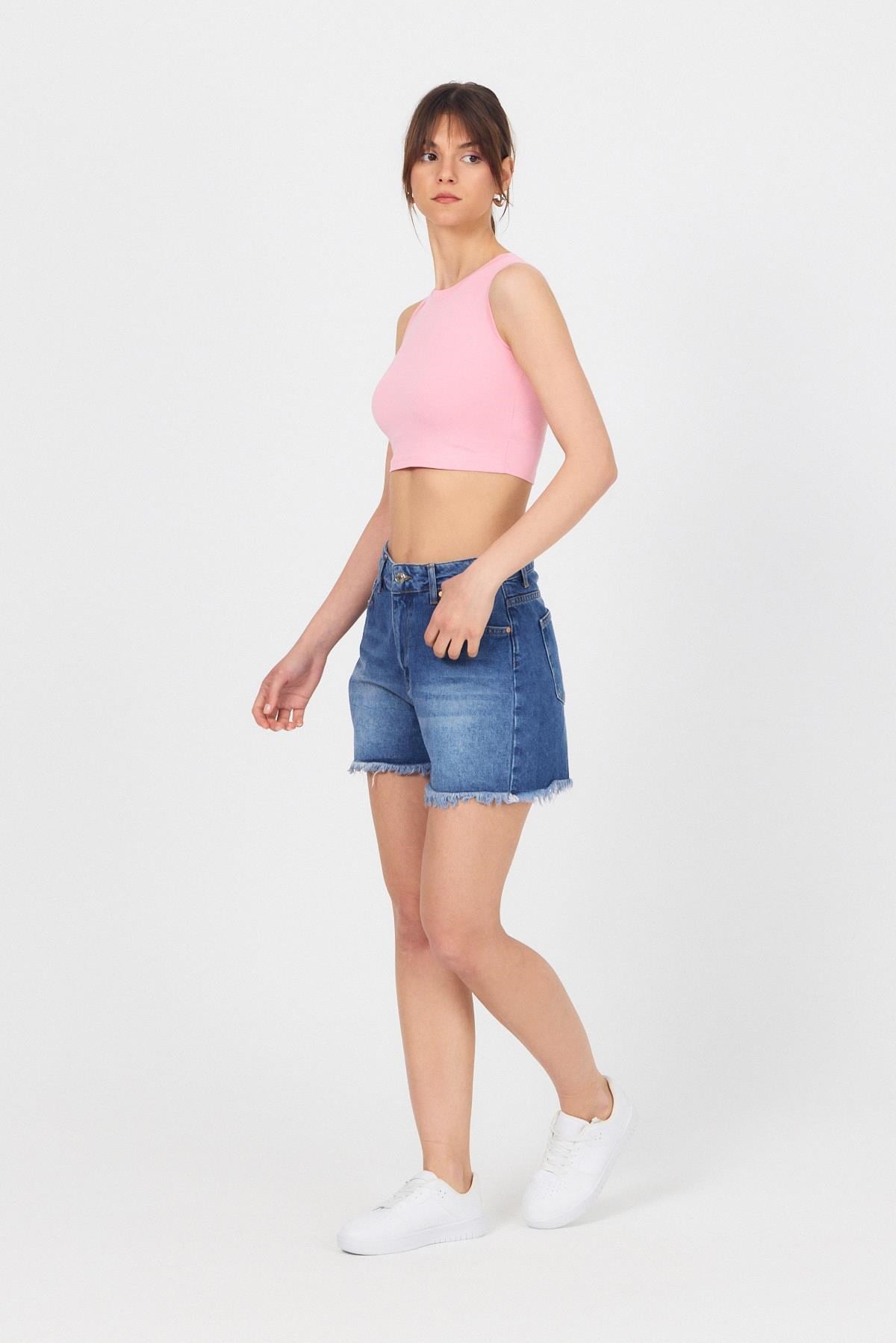 Pembe Bisiklet Yaka Crop Atlet 9189M