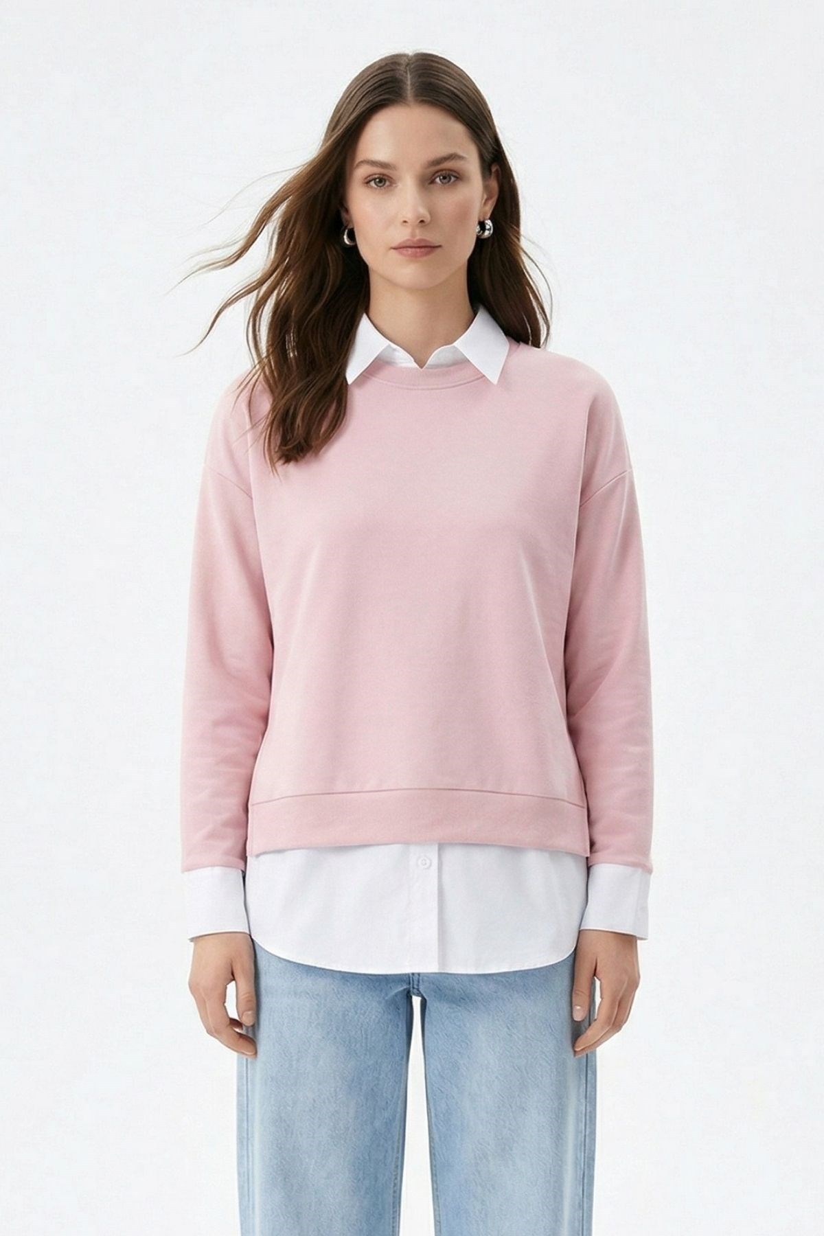 Pembe Bisiklet Yaka Garnili Bluz 8375